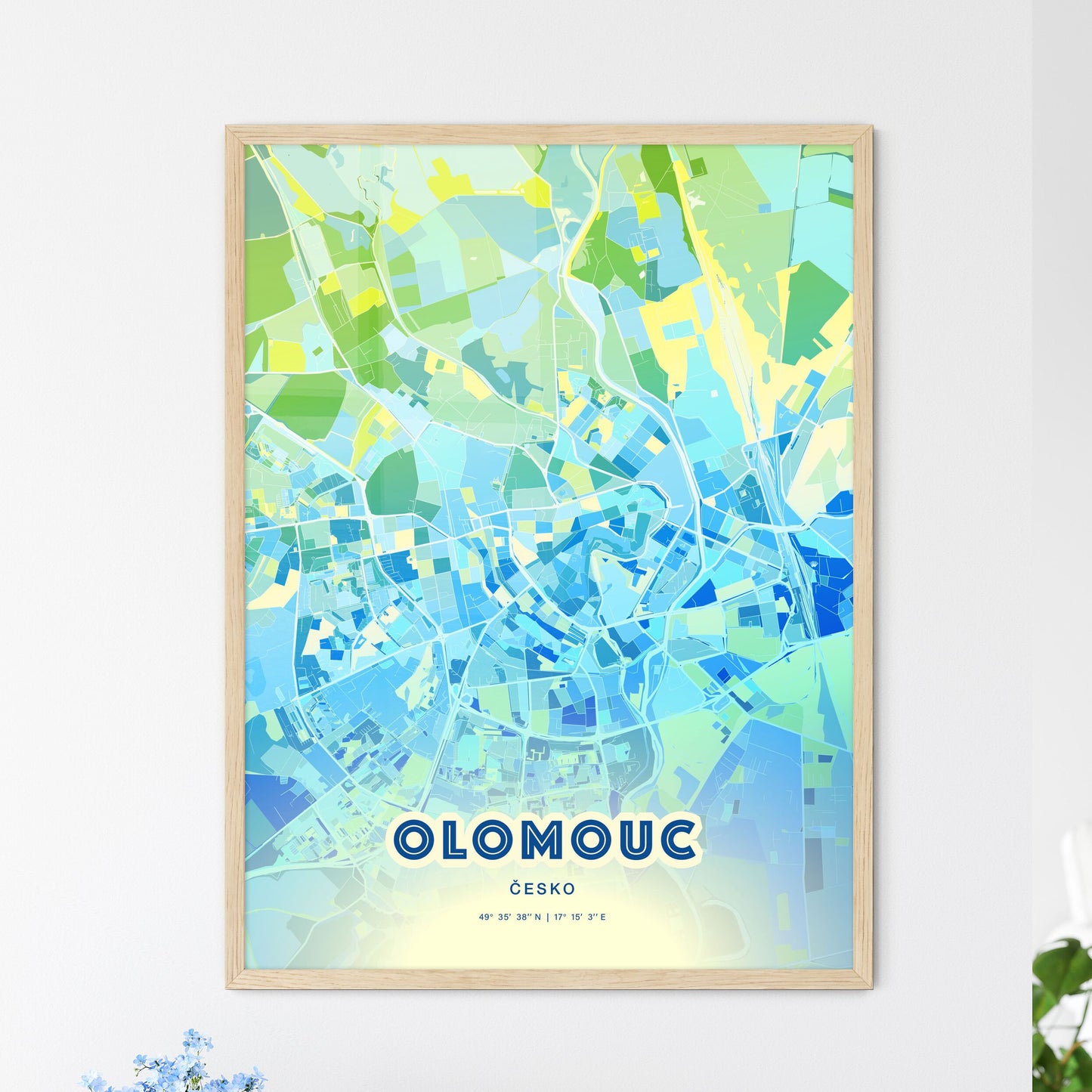 Colorful OLOMOUC CZECHIA Fine Art Map Cool Blue