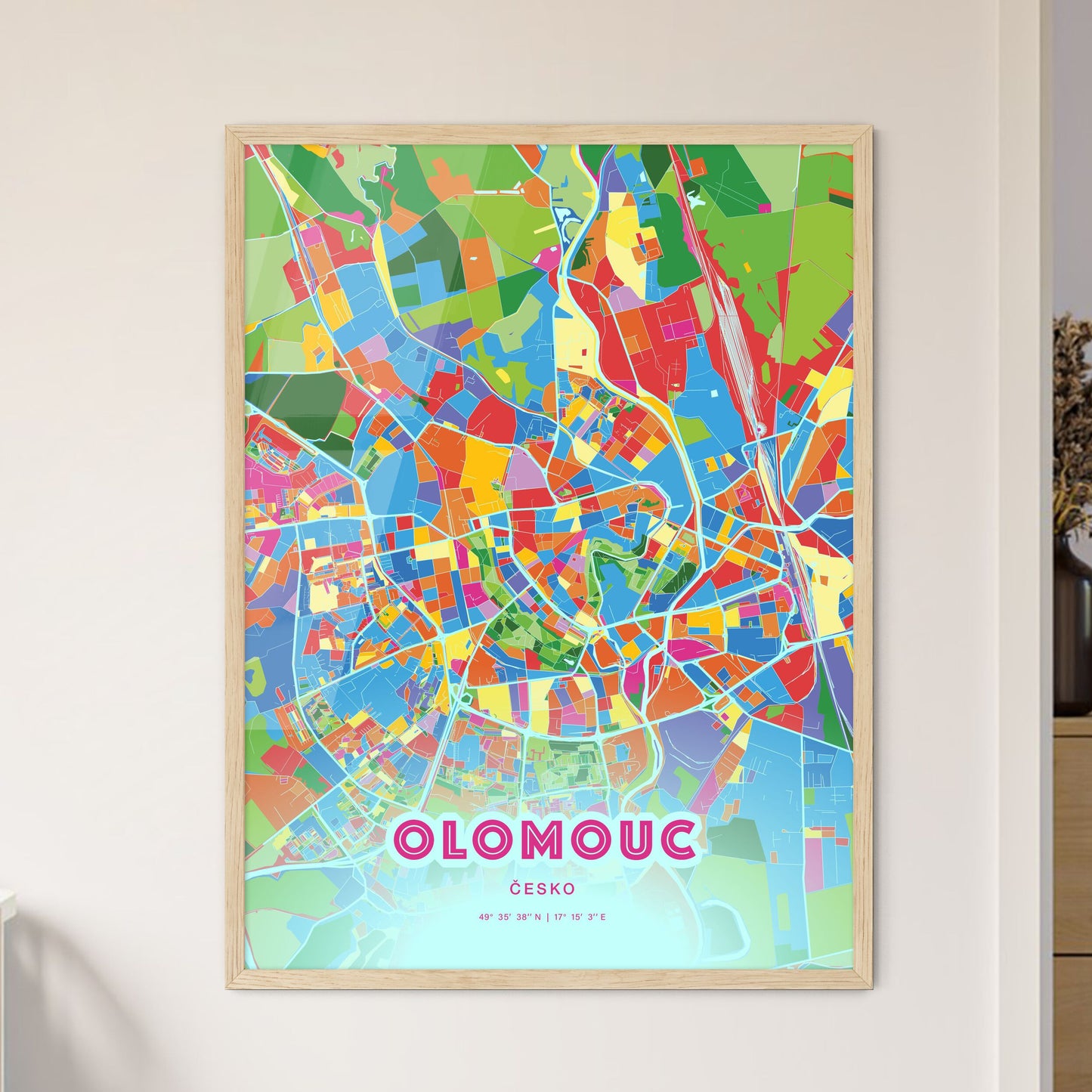 Colorful OLOMOUC CZECHIA Fine Art Map Crazy Colors