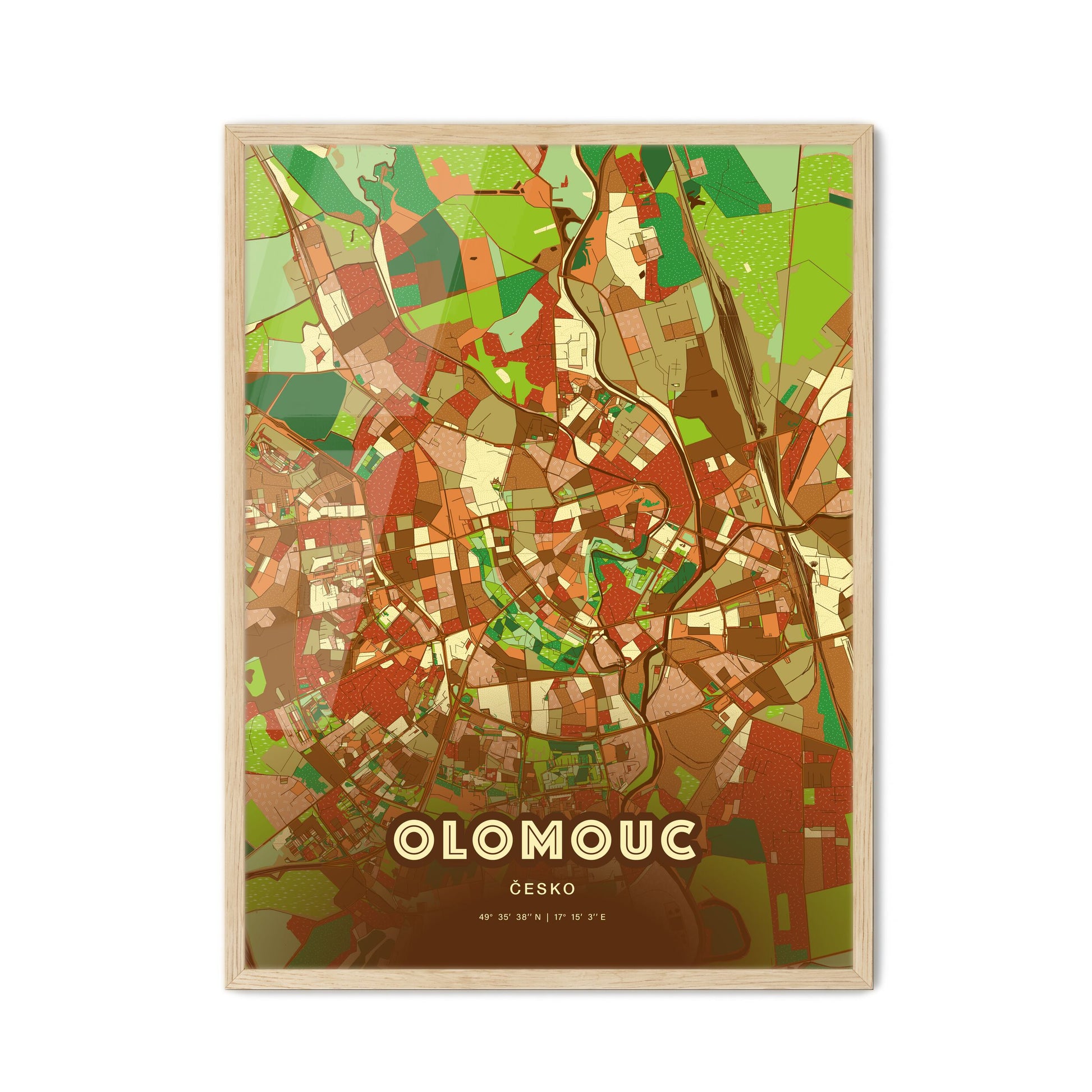 Colorful OLOMOUC CZECHIA Fine Art Map Farmhouse