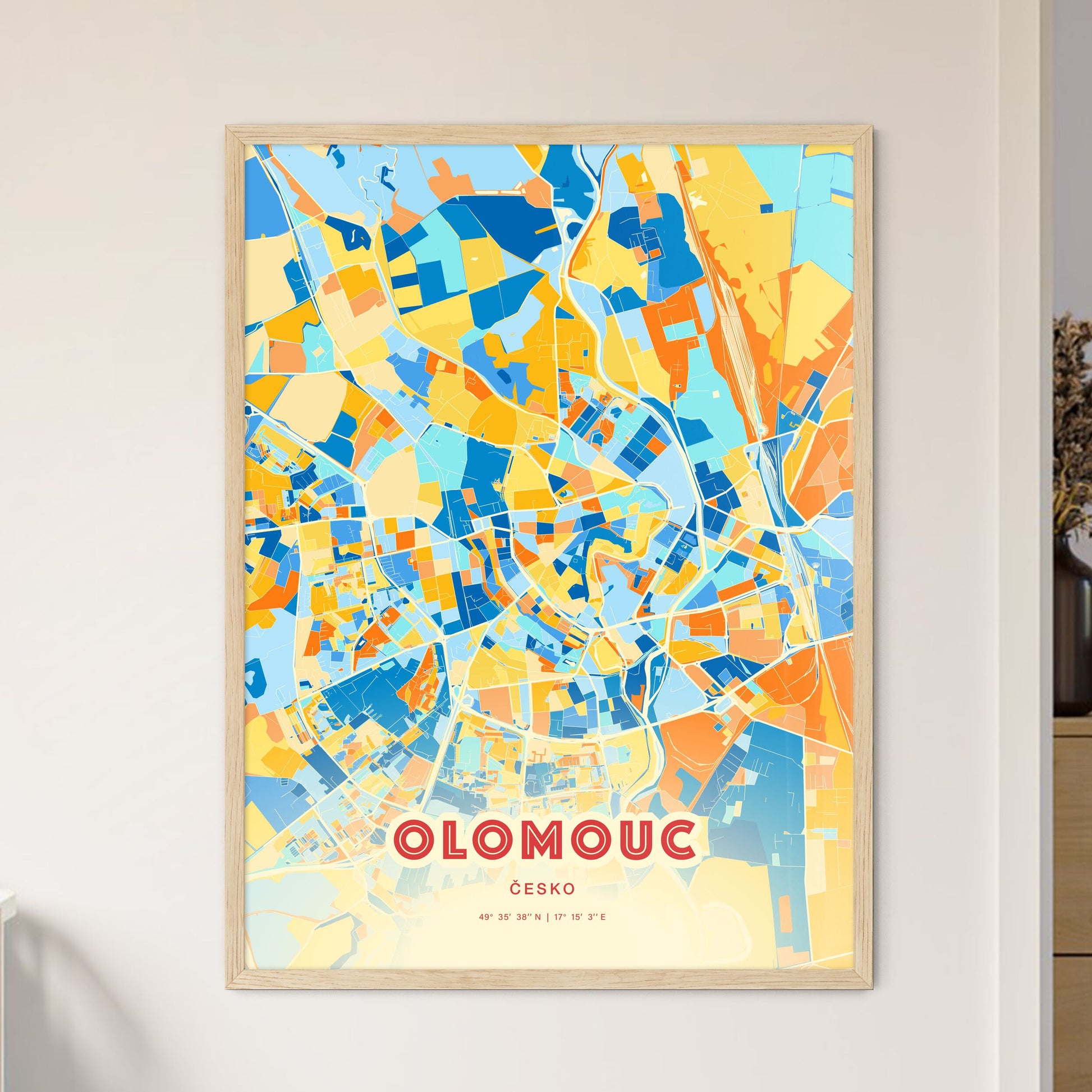 Colorful Olomouc Czechia Fine Art Map Blue Orange