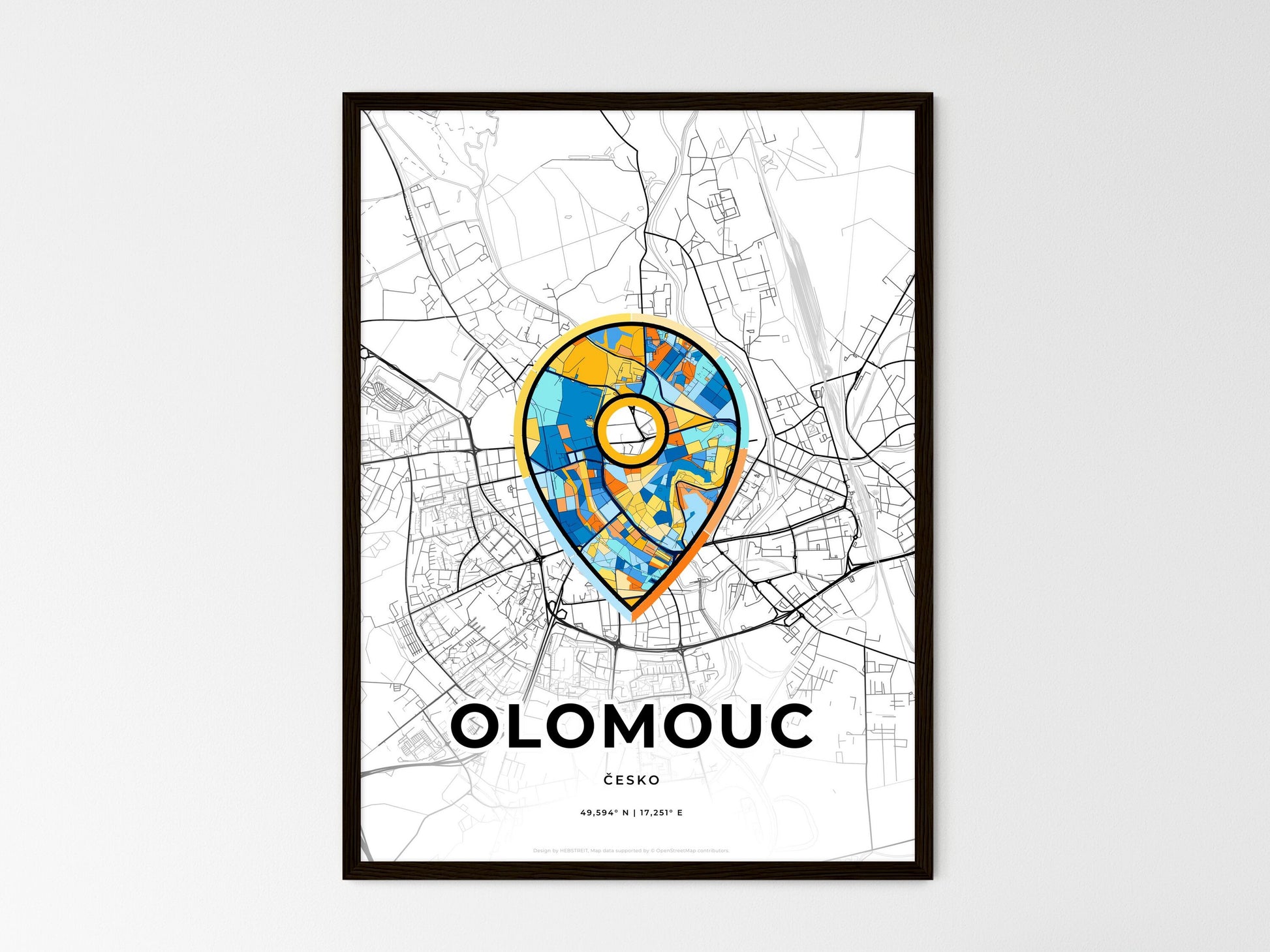 Olomouc Czechia wedding art map with pointer icon