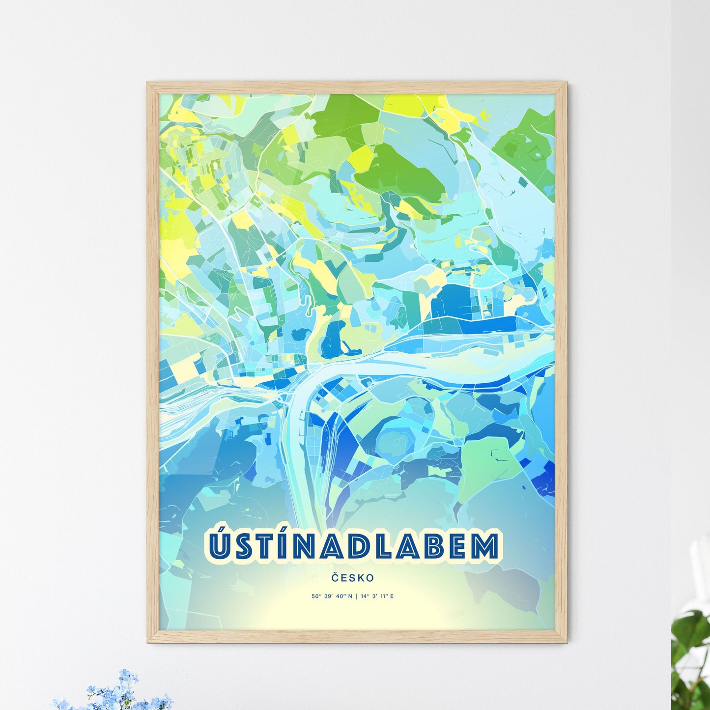 Colorful ÚSTÍ NAD LABEM CZECHIA Fine Art Map Cool Blue