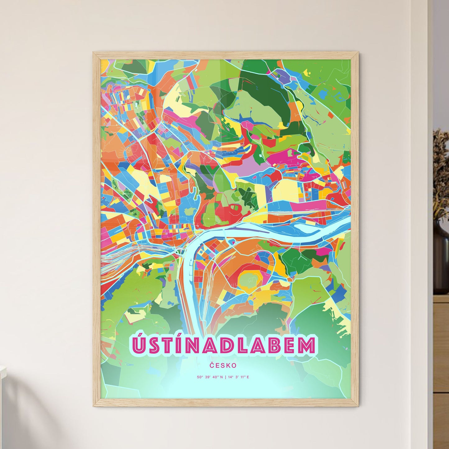 Colorful ÚSTÍ NAD LABEM CZECHIA Fine Art Map Crazy Colors