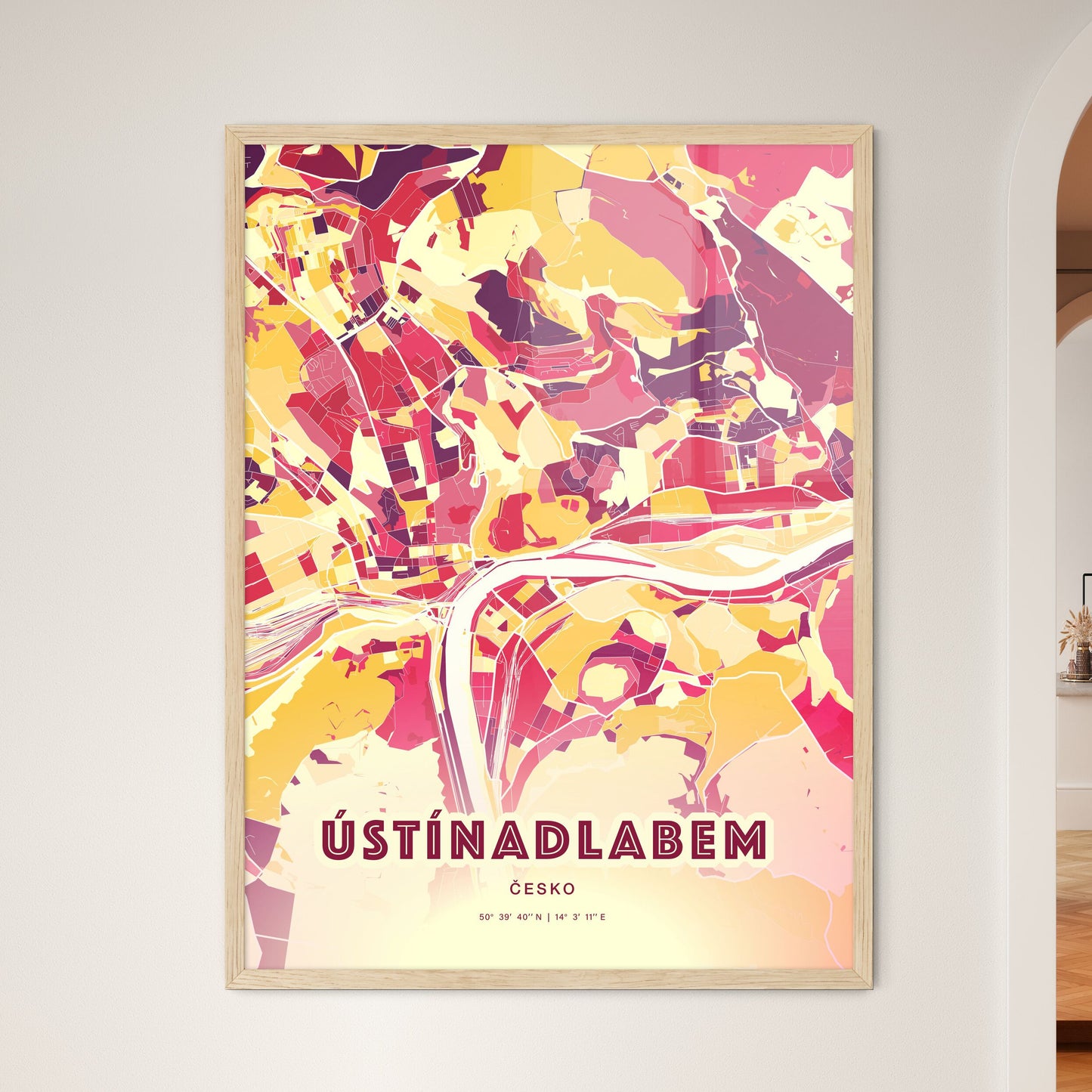 Colorful ÚSTÍ NAD LABEM CZECHIA Fine Art Map Hot Red