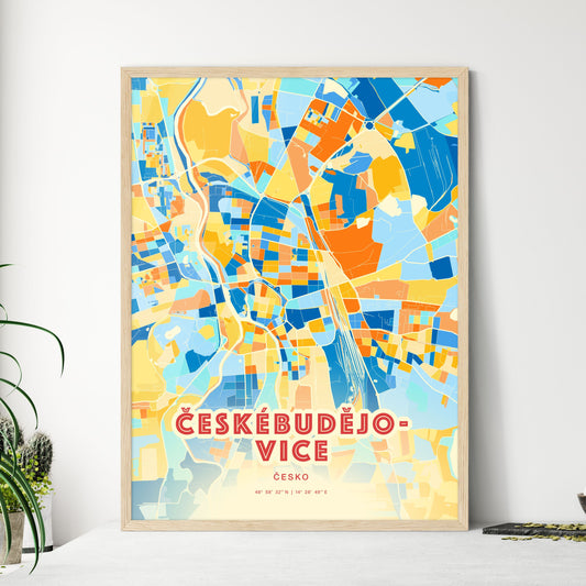 Colorful ČESKÉ BUDĚJOVICE CZECHIA Fine Art Map Blue Orange