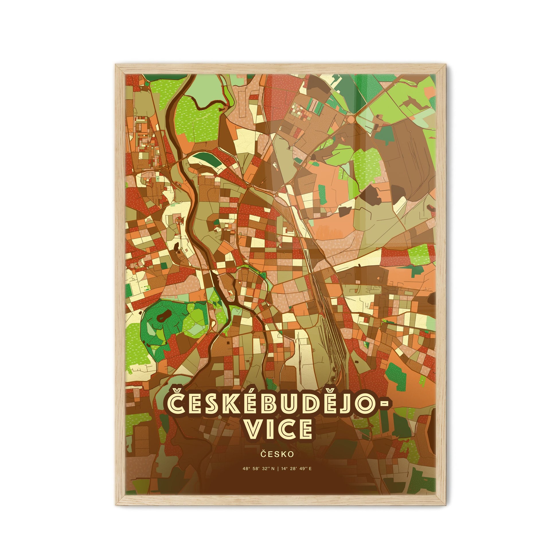 Colorful ČESKÉ BUDĚJOVICE CZECHIA Fine Art Map Farmhouse