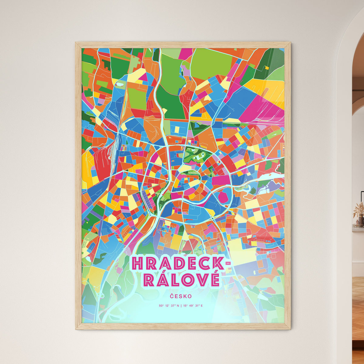 Colorful HRADEC KRÁLOVÉ CZECHIA Fine Art Map Crazy Colors