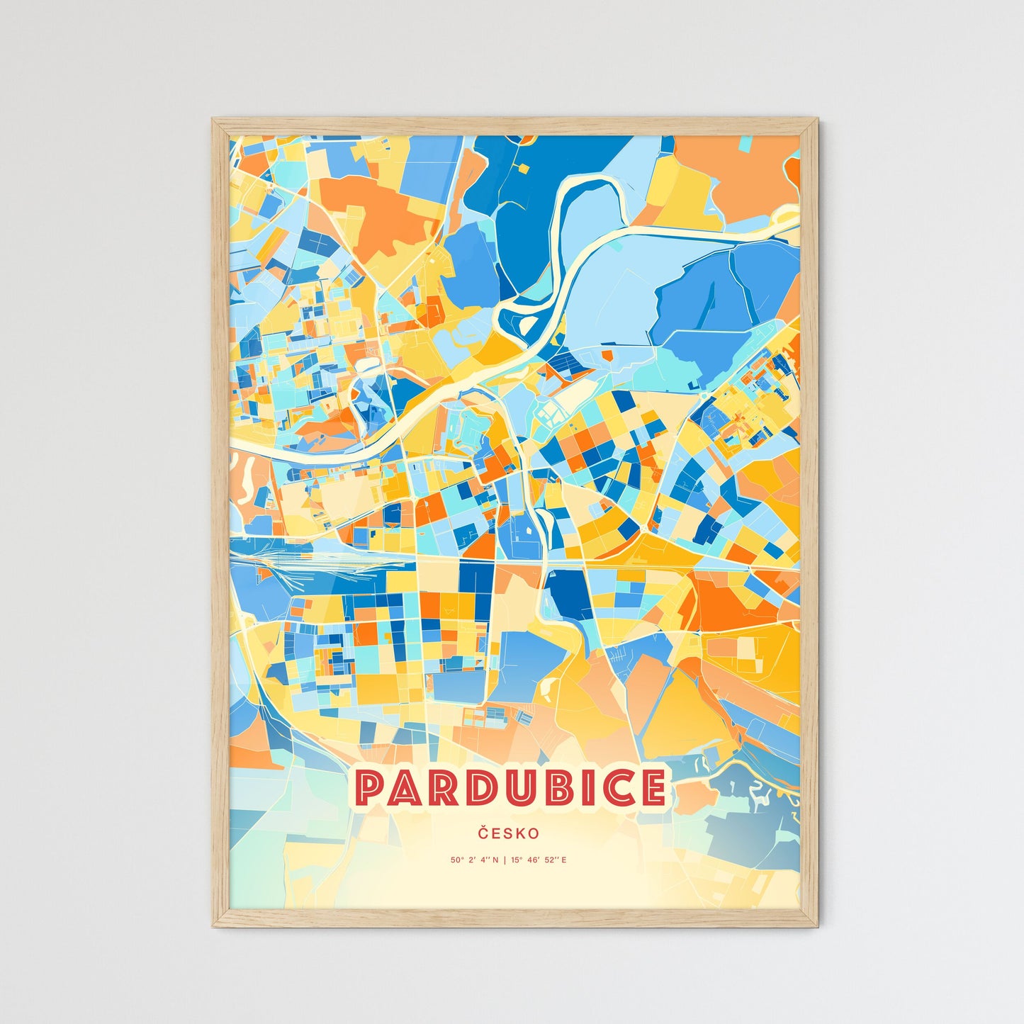 Colorful PARDUBICE CZECHIA Fine Art Map Blue Orange