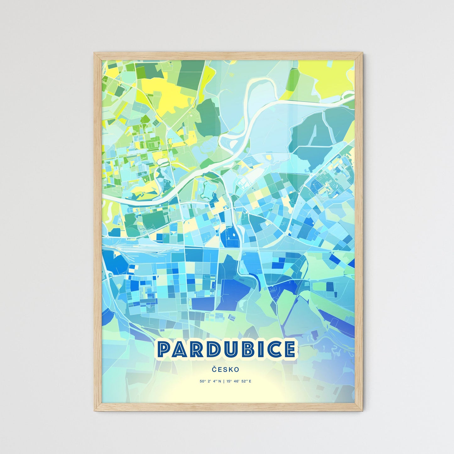 Colorful PARDUBICE CZECHIA Fine Art Map Cool Blue