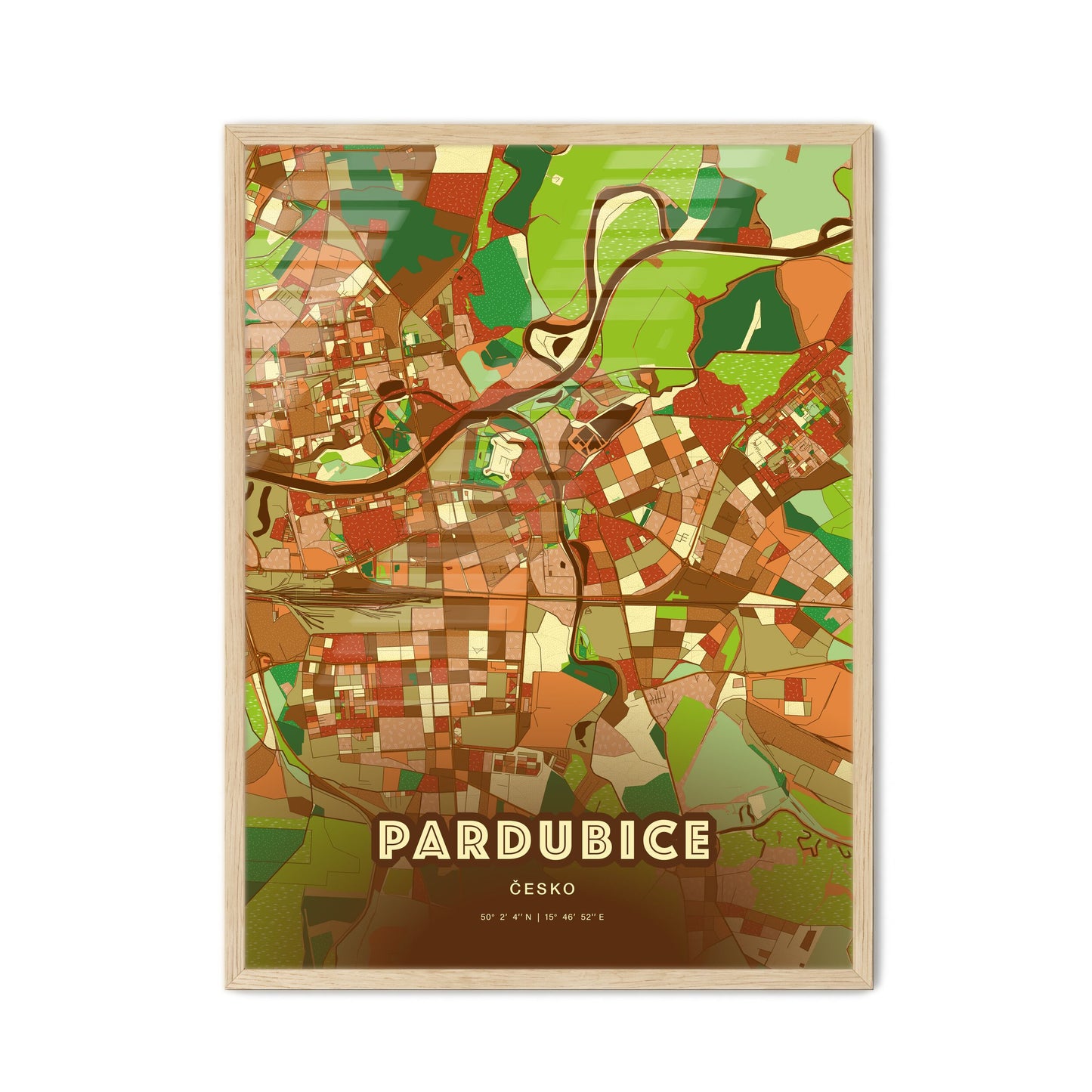 Colorful PARDUBICE CZECHIA Fine Art Map Farmhouse