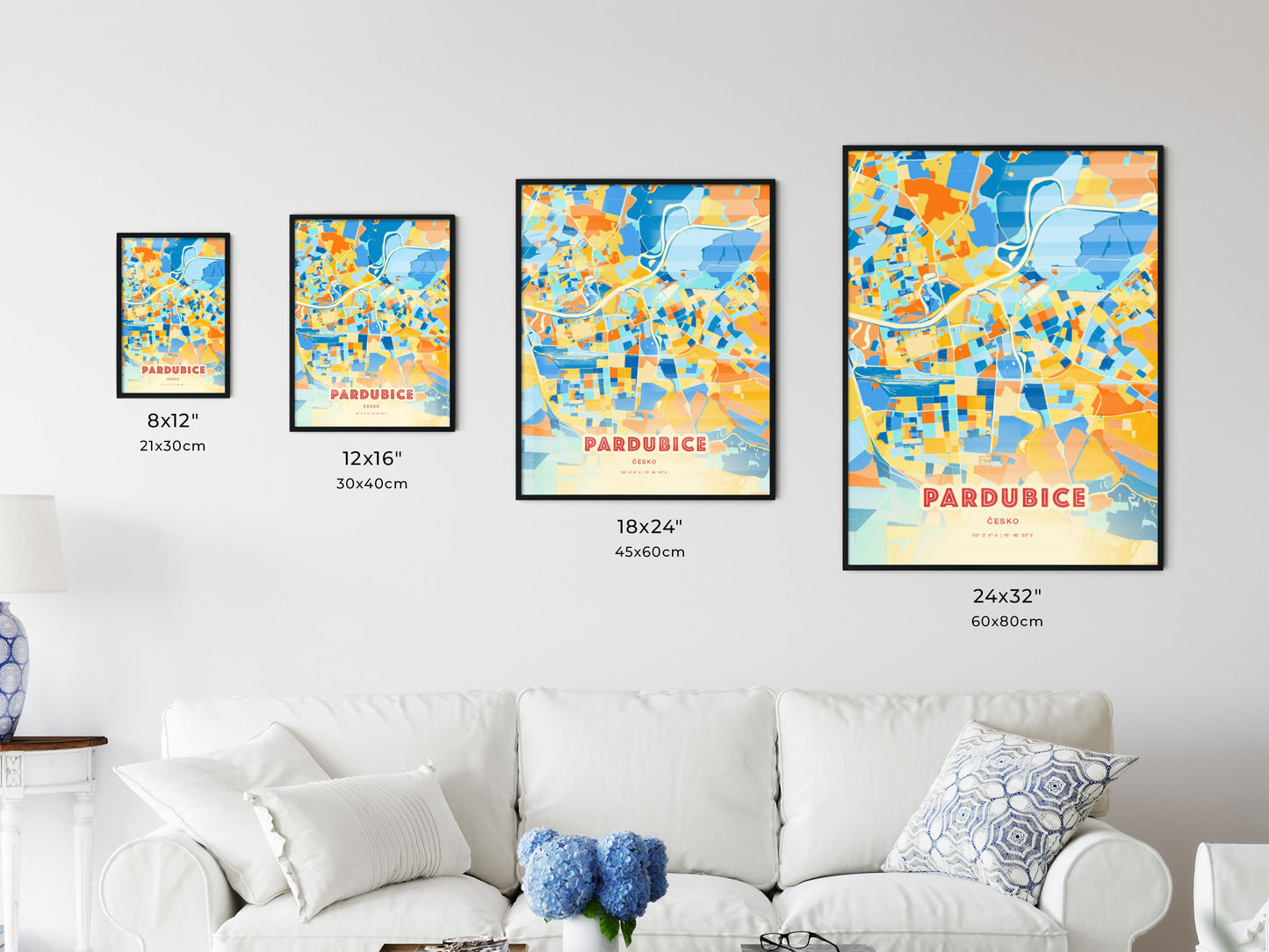 Colorful PARDUBICE CZECHIA Fine Art Map Blue Orange