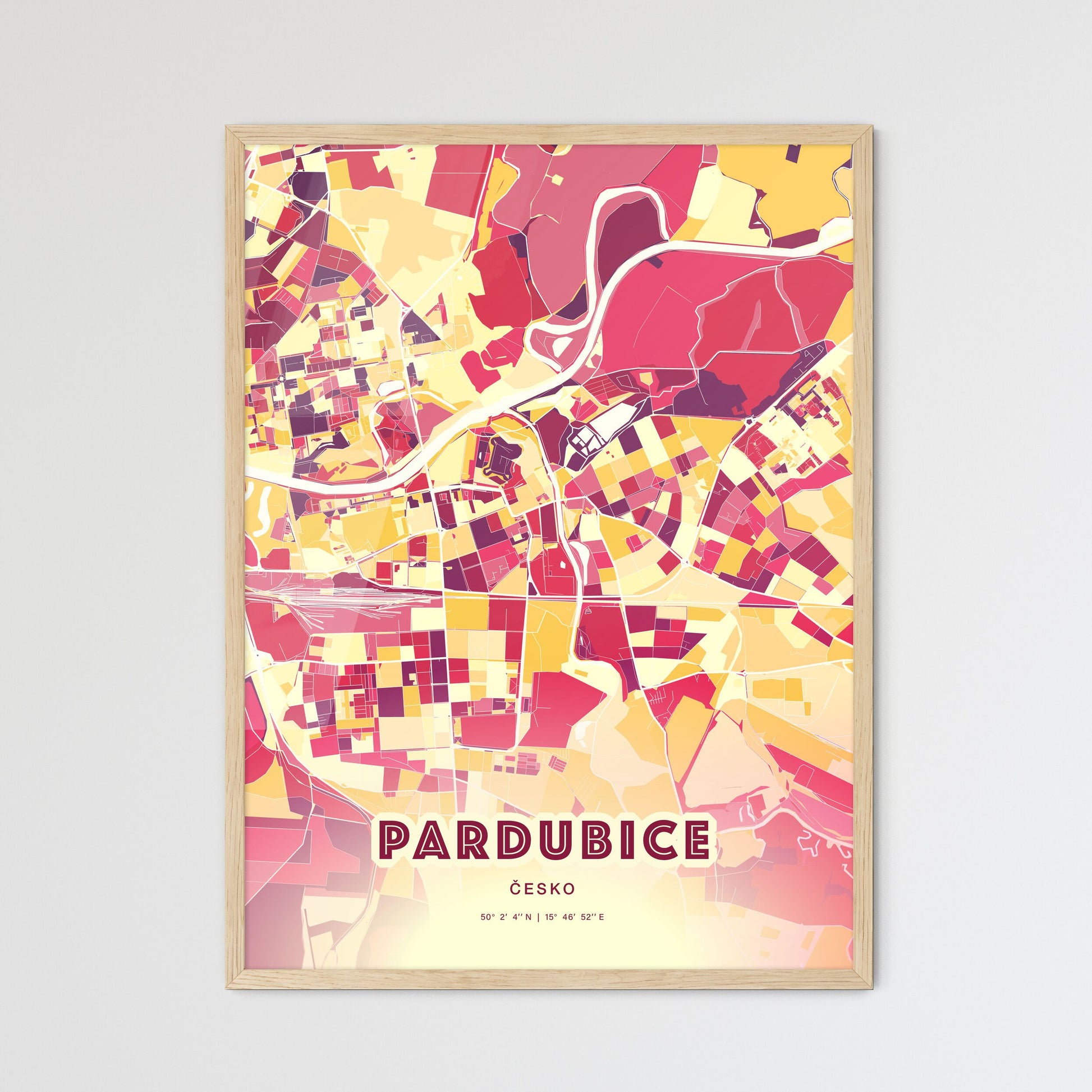 Colorful PARDUBICE CZECHIA Fine Art Map Hot Red