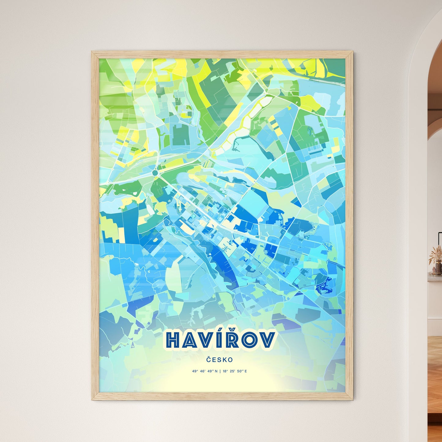 Colorful HAVÍŘOV CZECHIA Fine Art Map Cool Blue