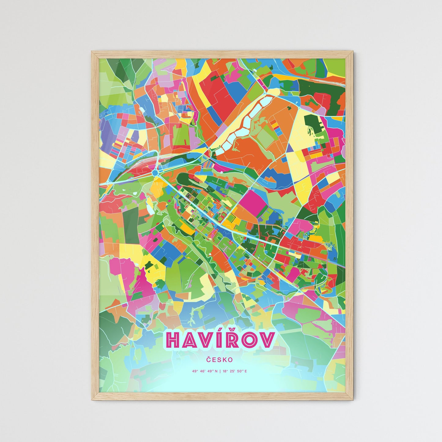 Colorful HAVÍŘOV CZECHIA Fine Art Map Crazy Colors