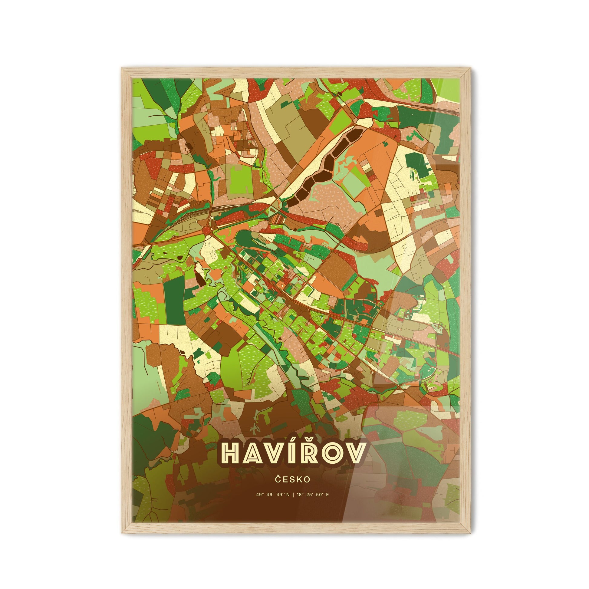 Colorful HAVÍŘOV CZECHIA Fine Art Map Farmhouse