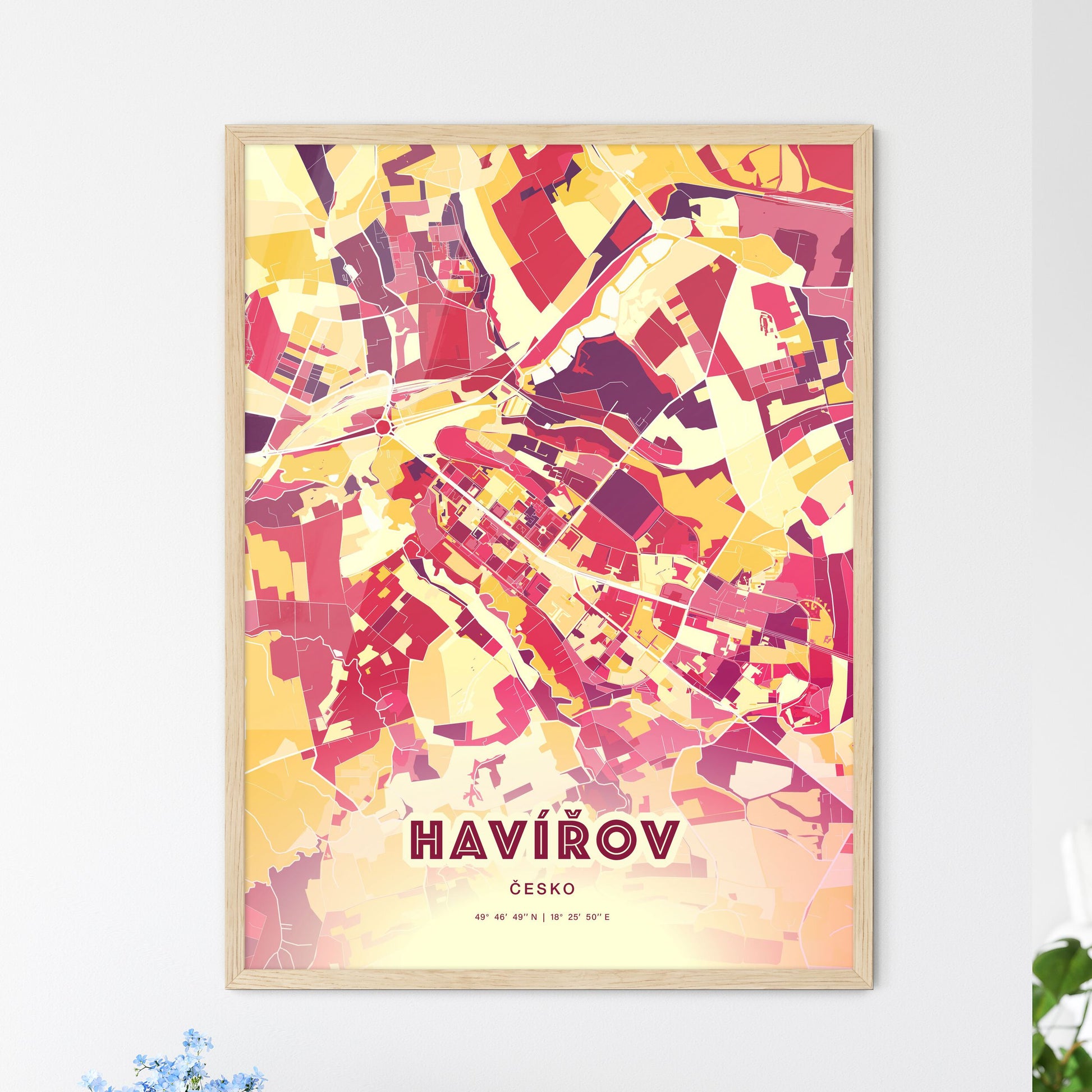 Colorful HAVÍŘOV CZECHIA Fine Art Map Hot Red