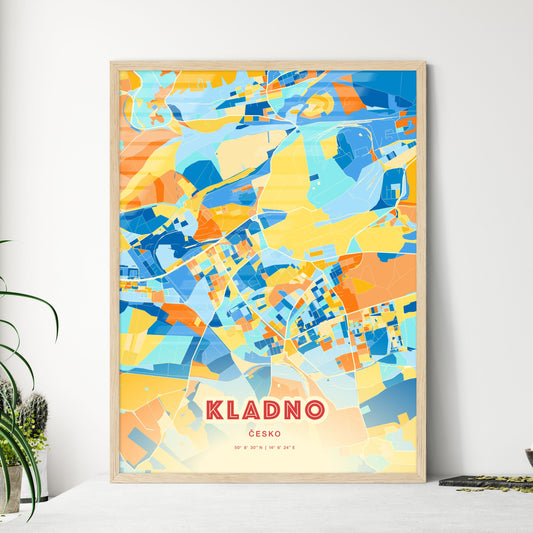 Colorful KLADNO CZECHIA Fine Art Map Blue Orange