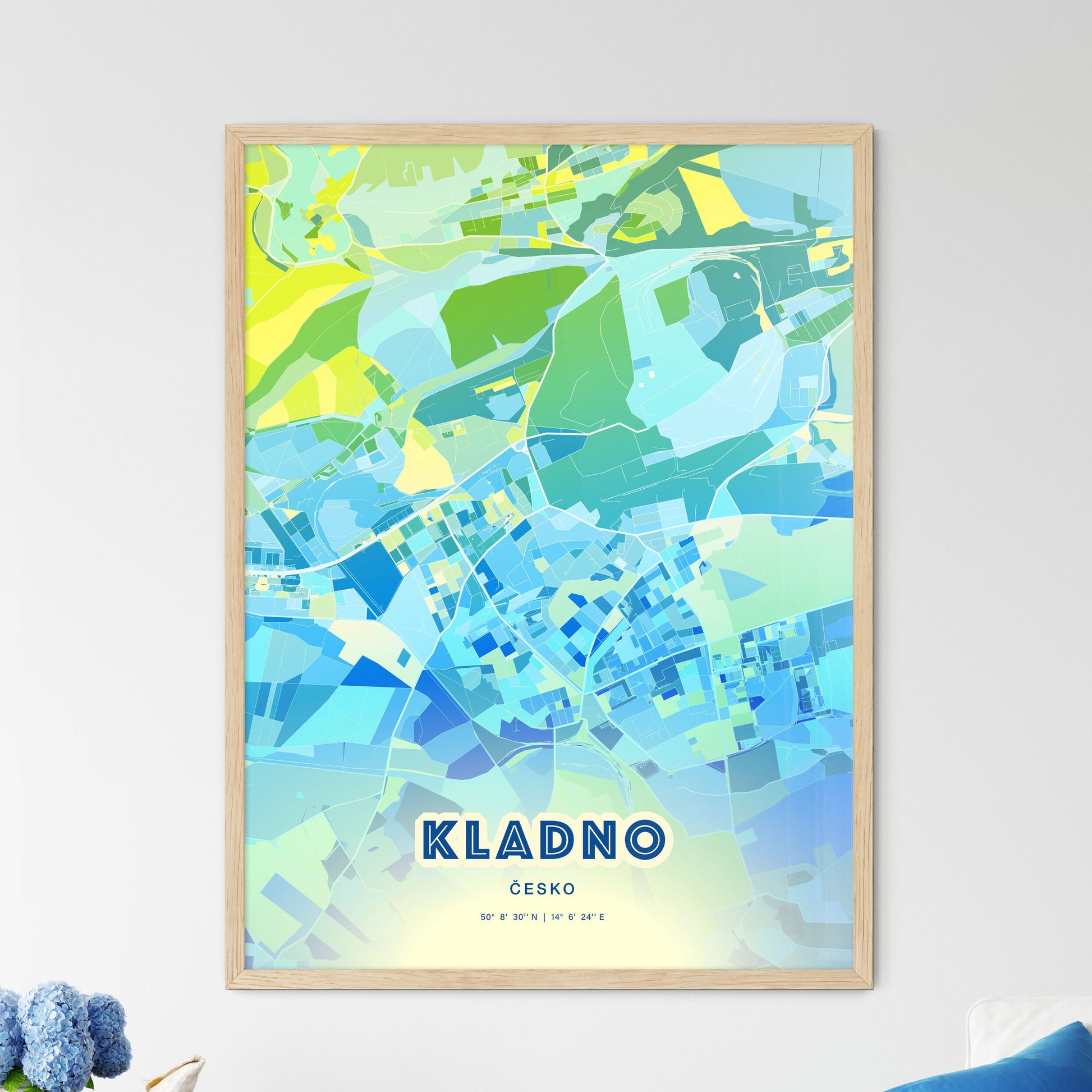 Colorful KLADNO CZECHIA Fine Art Map Cool Blue