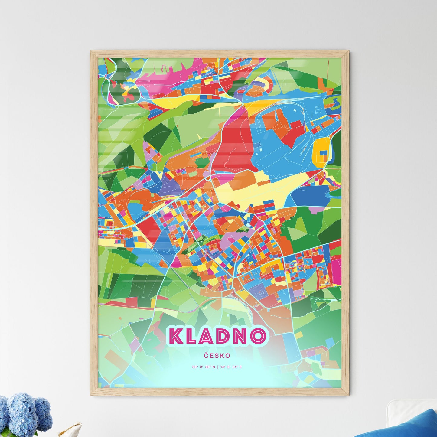 Colorful KLADNO CZECHIA Fine Art Map Crazy Colors