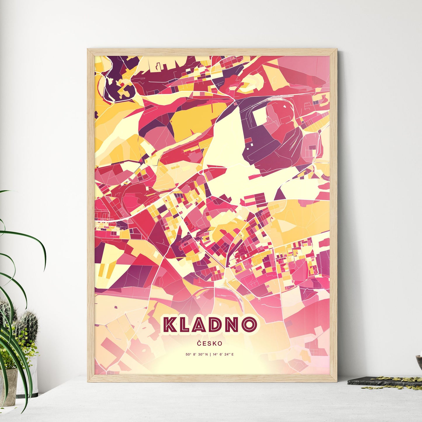 Colorful KLADNO CZECHIA Fine Art Map Hot Red