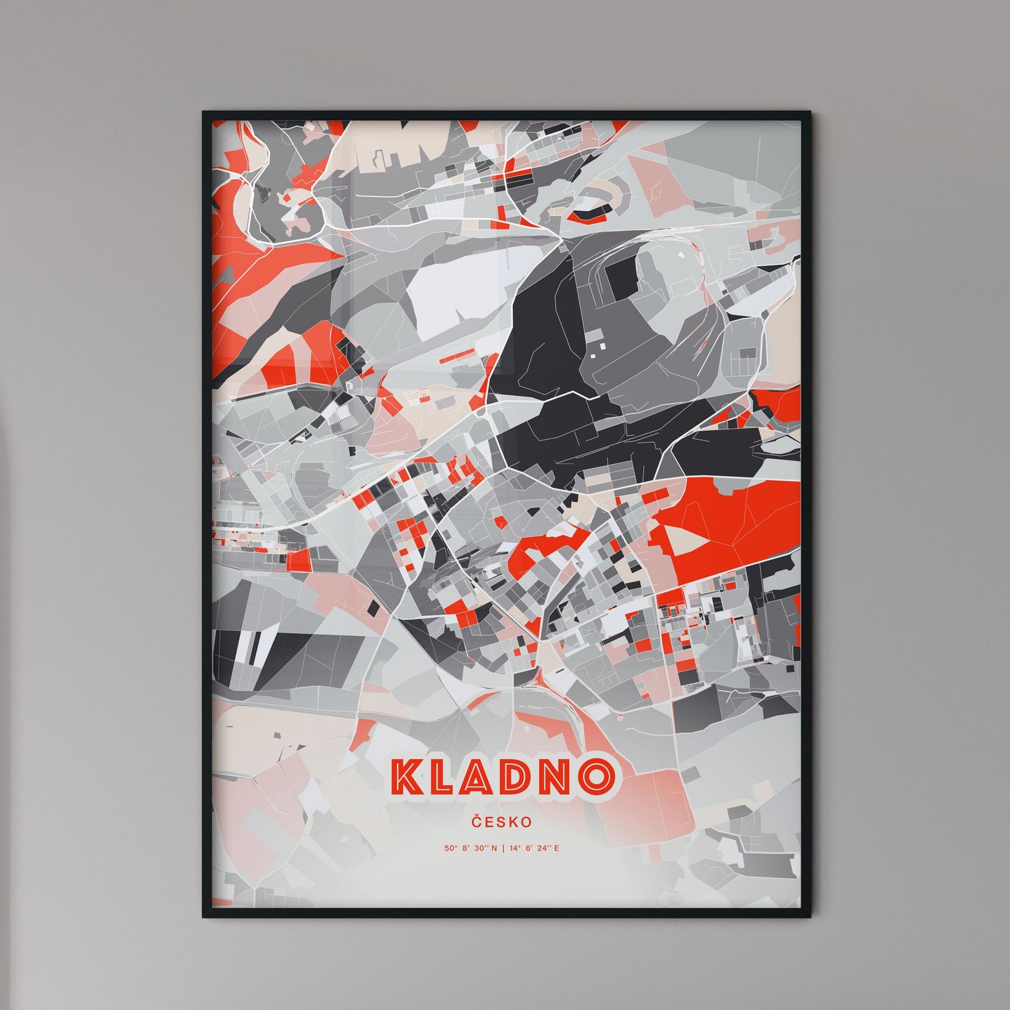 Colorful KLADNO CZECHIA Fine Art Map Modern