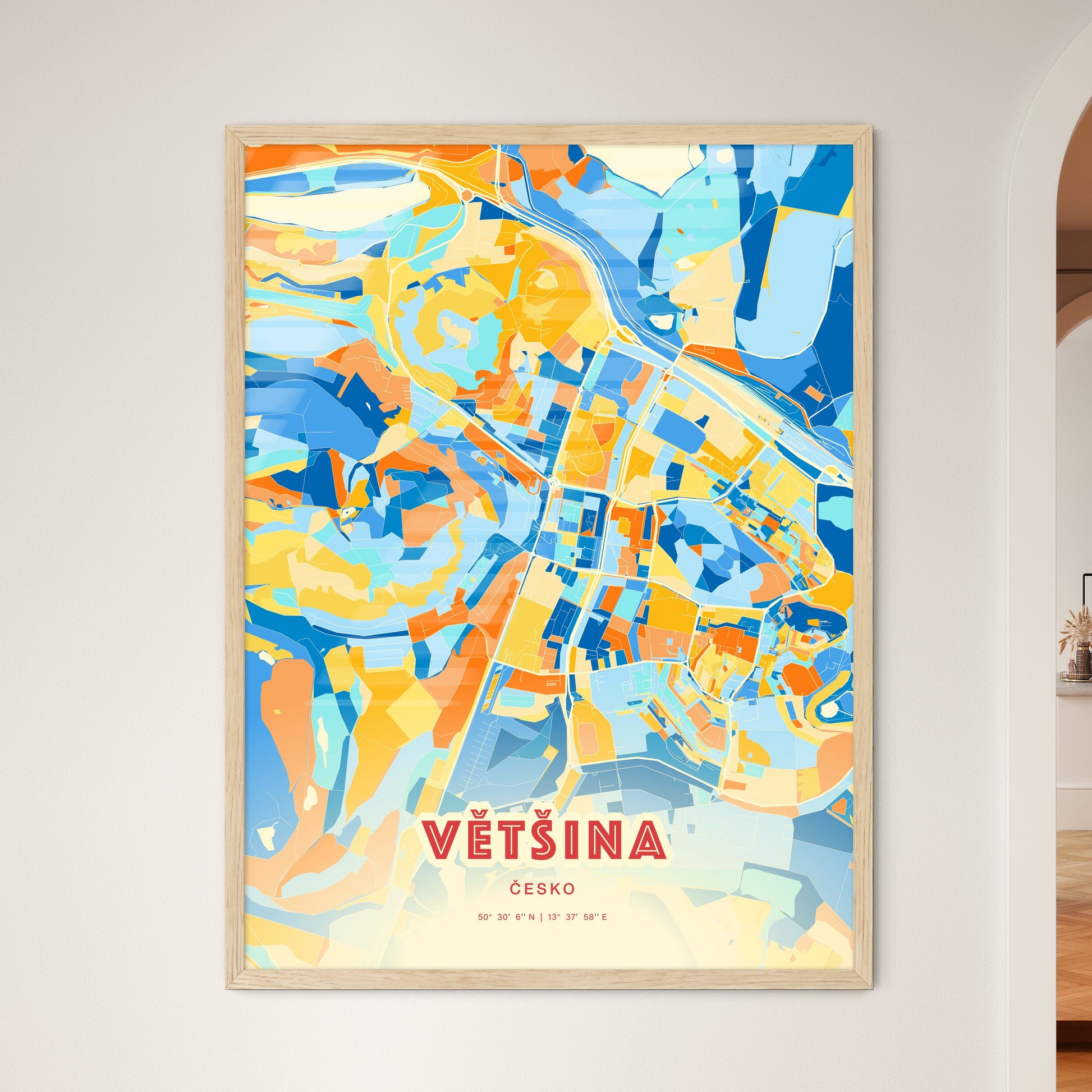 Colorful MOST CZECHIA Fine Art Map Blue Orange