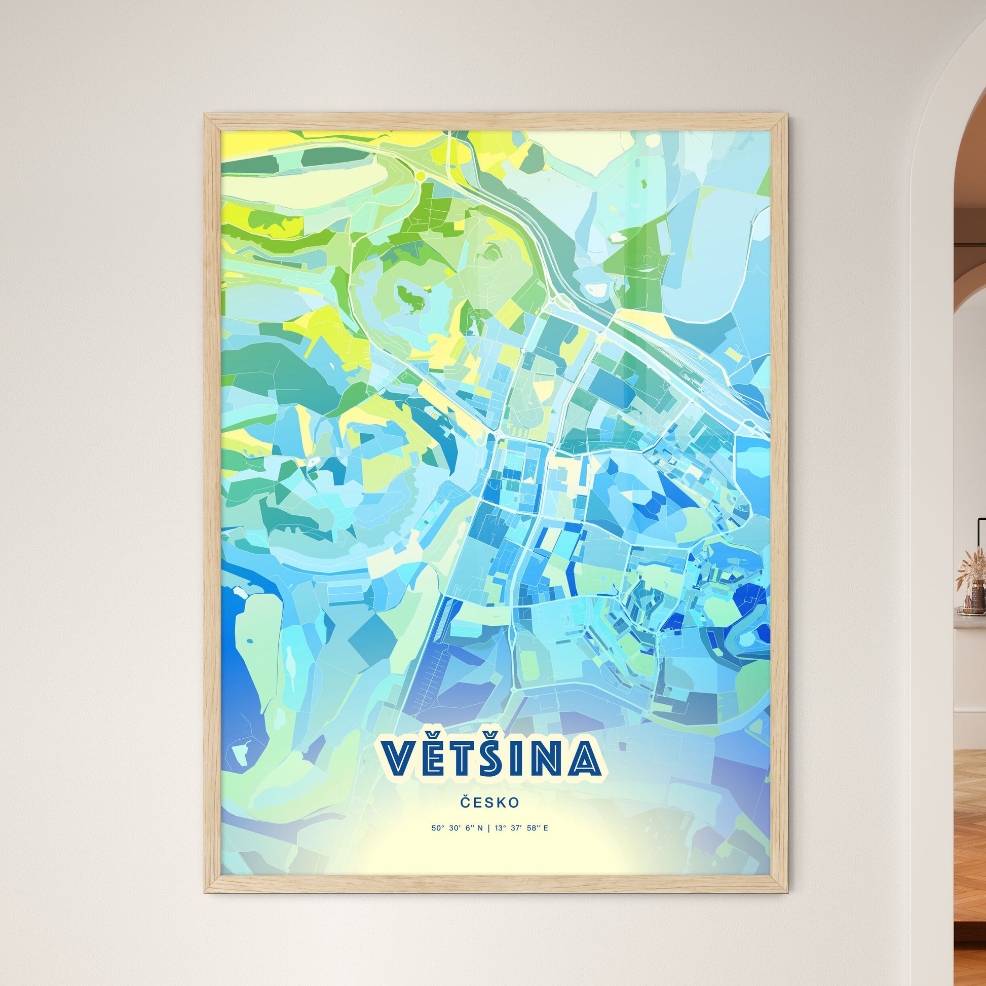 Colorful MOST CZECHIA Fine Art Map Cool Blue