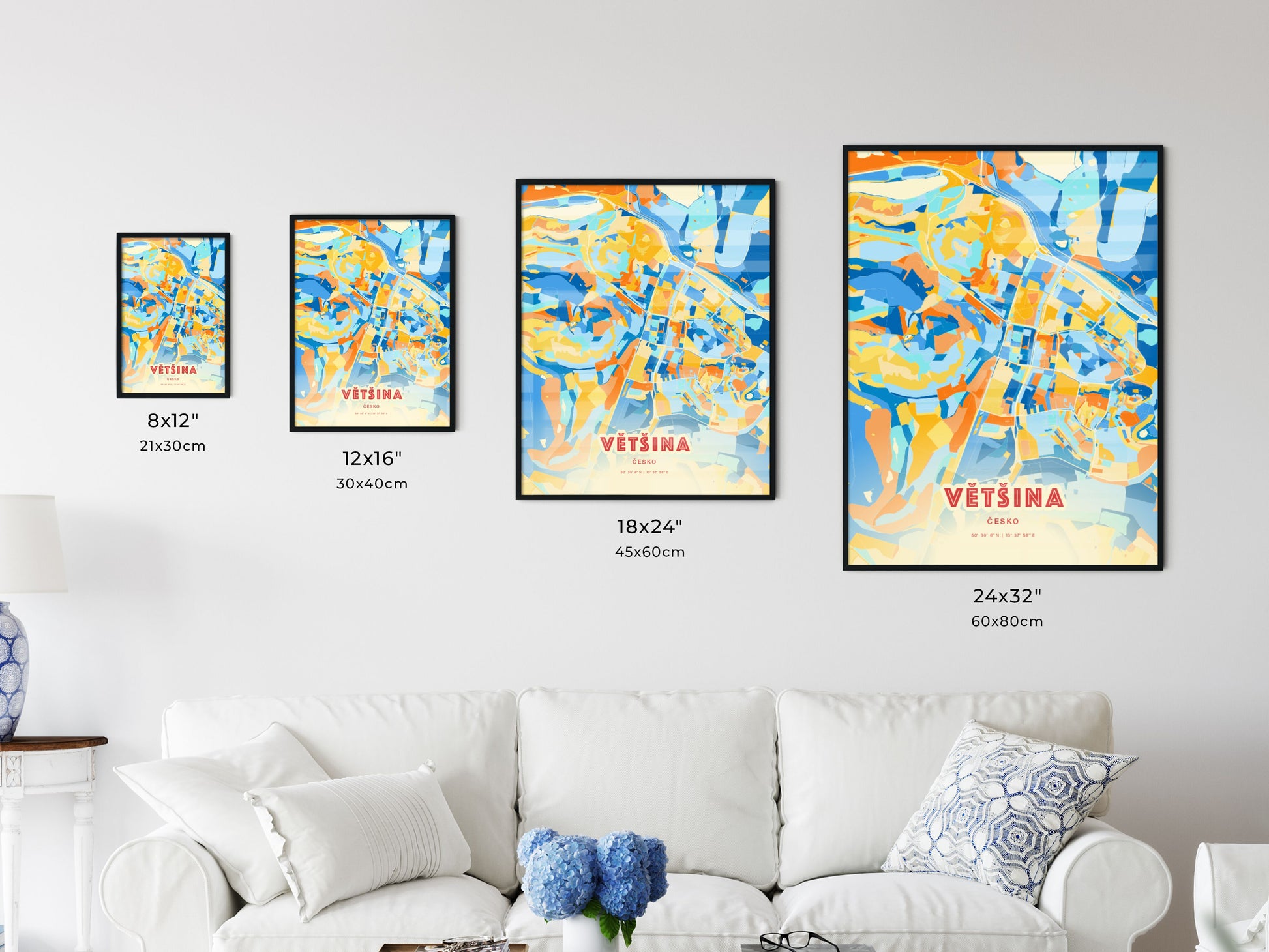 Colorful MOST CZECHIA Fine Art Map Blue Orange