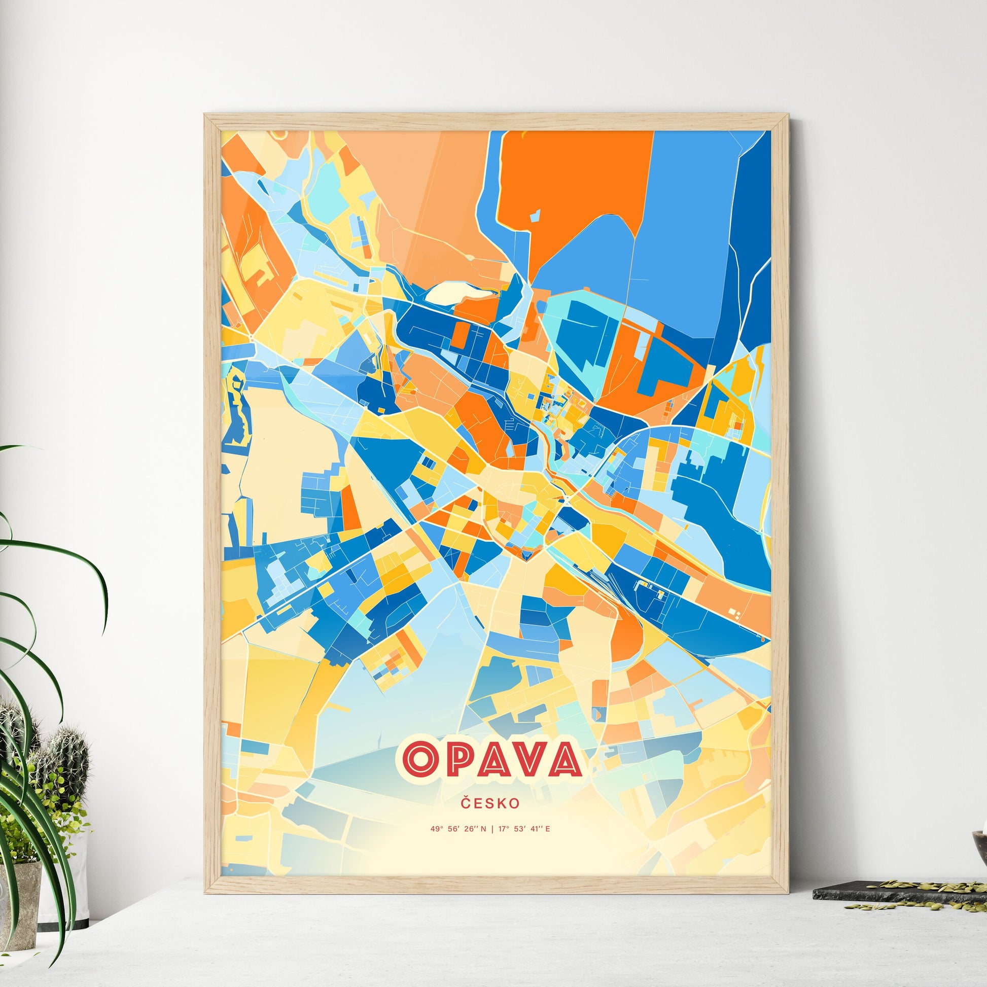 Colorful OPAVA CZECHIA Fine Art Map Blue Orange