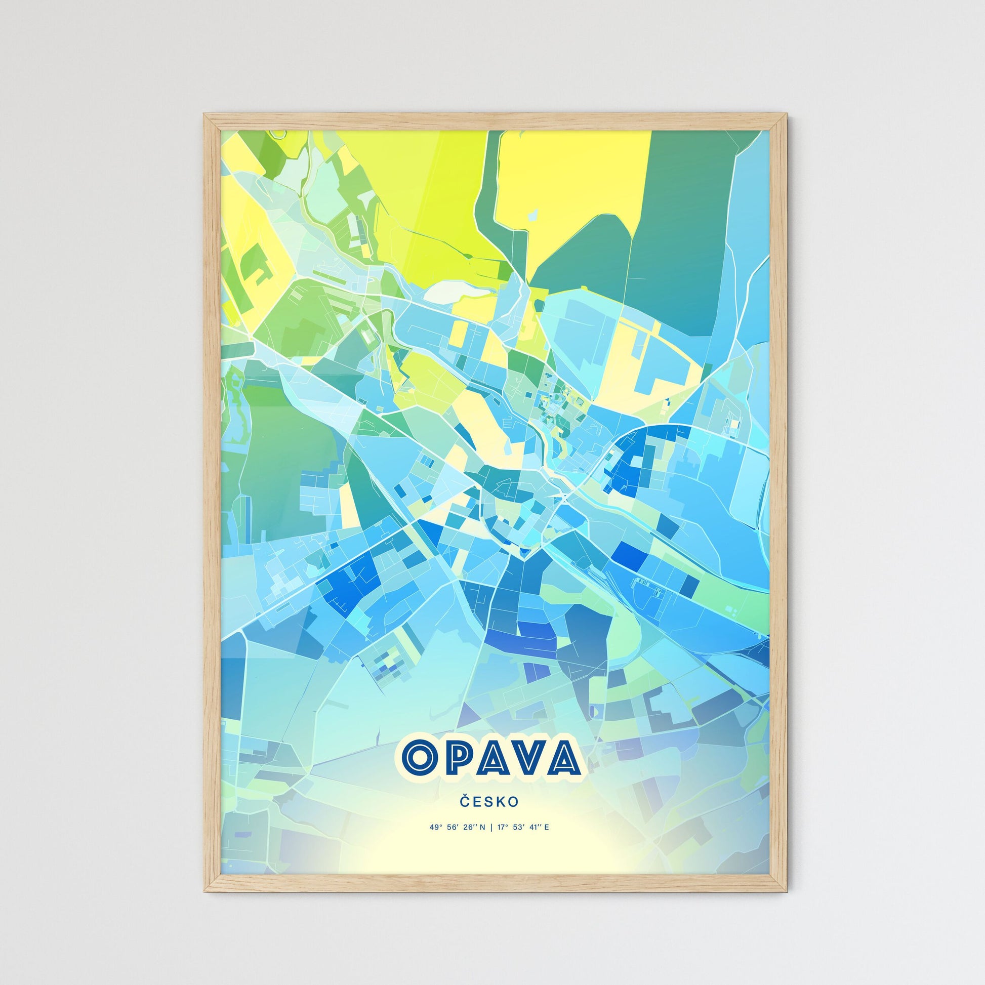 Colorful OPAVA CZECHIA Fine Art Map Cool Blue