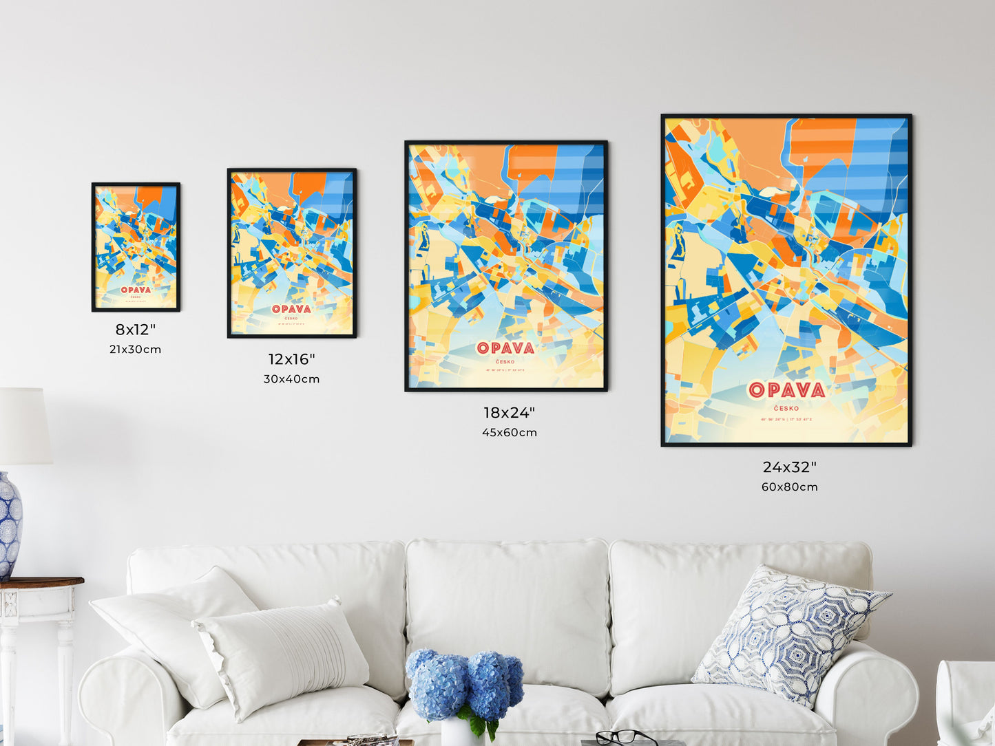 Colorful OPAVA CZECHIA Fine Art Map Blue Orange