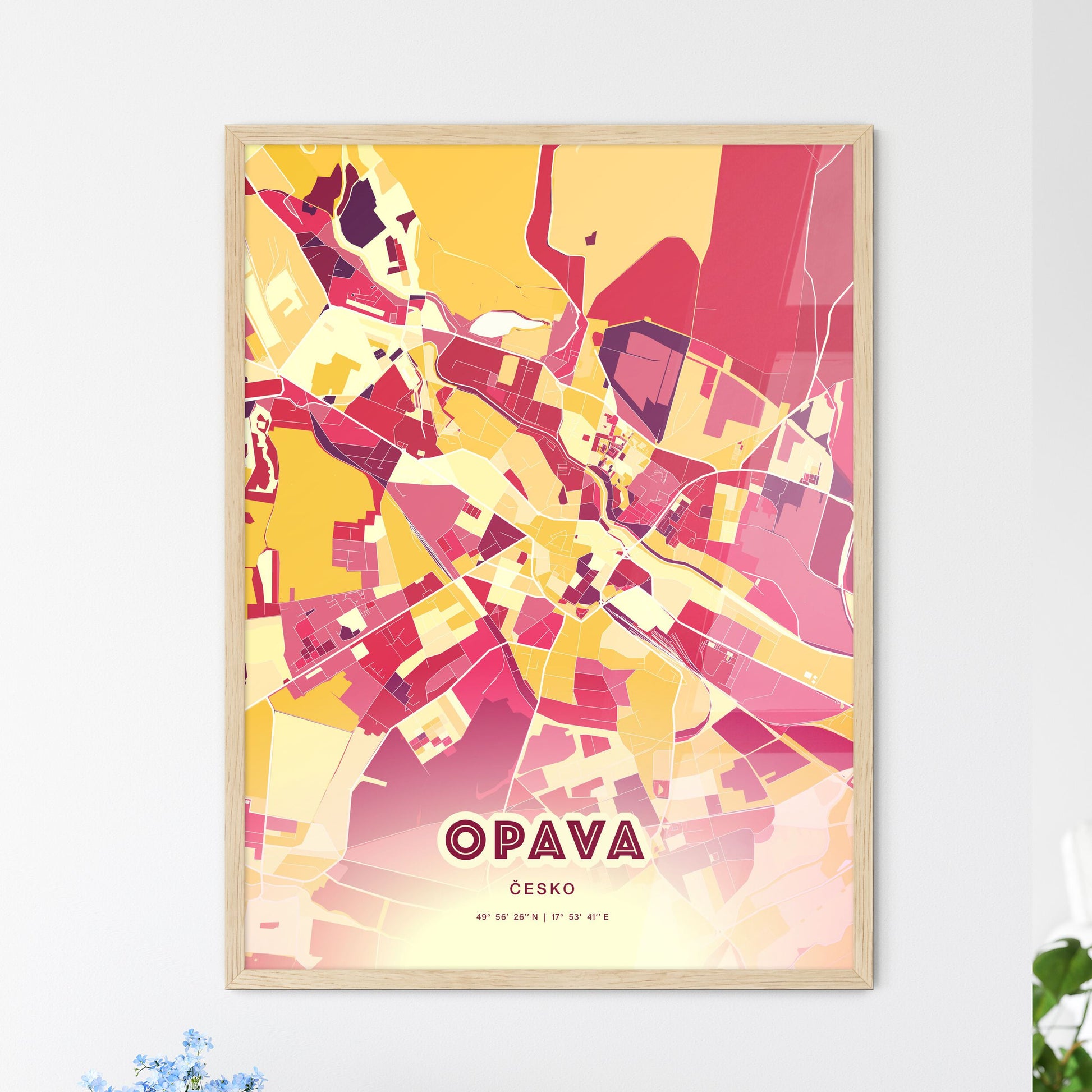 Colorful OPAVA CZECHIA Fine Art Map Hot Red