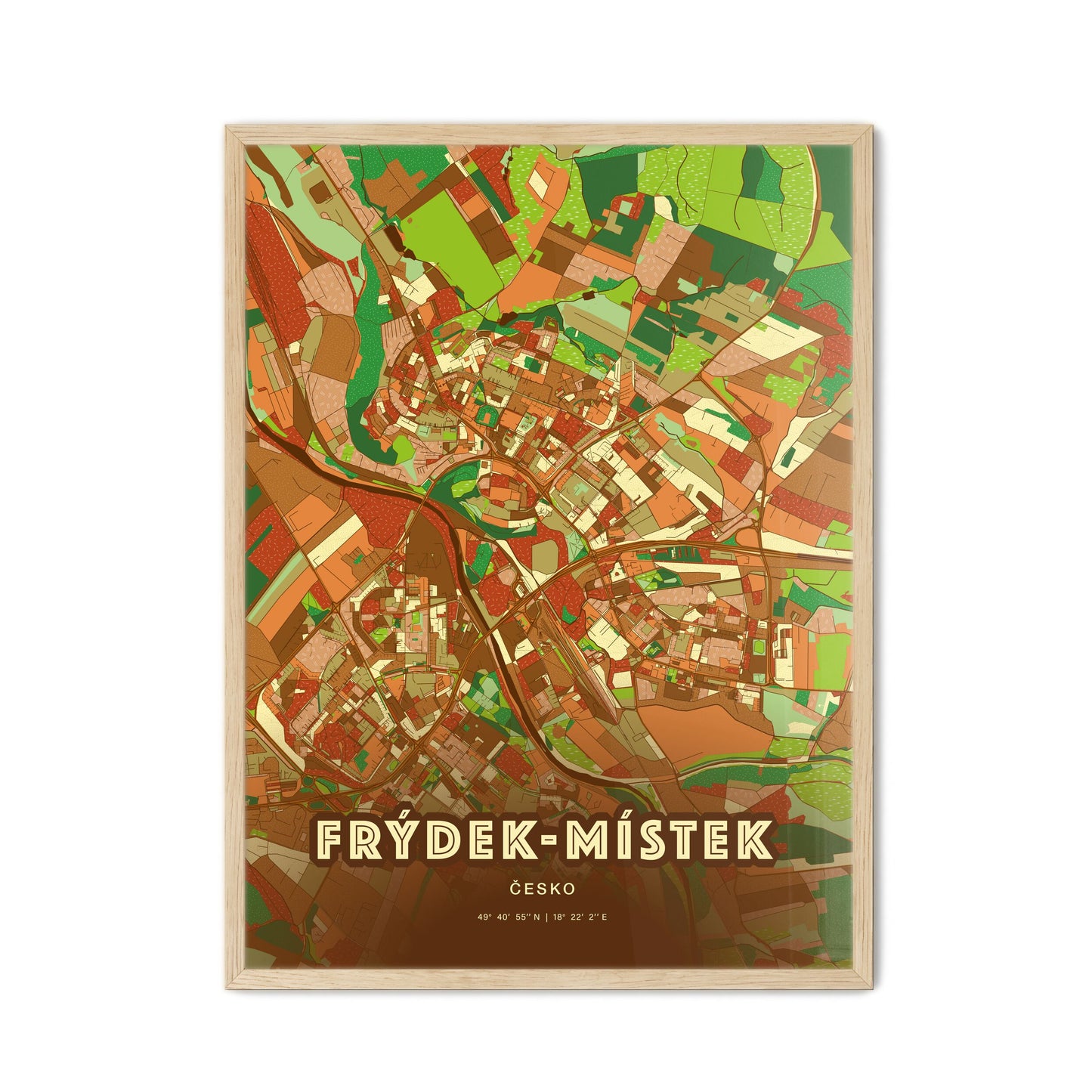 Colorful FRÝDEK-MÍSTEK CZECHIA Fine Art Map Farmhouse