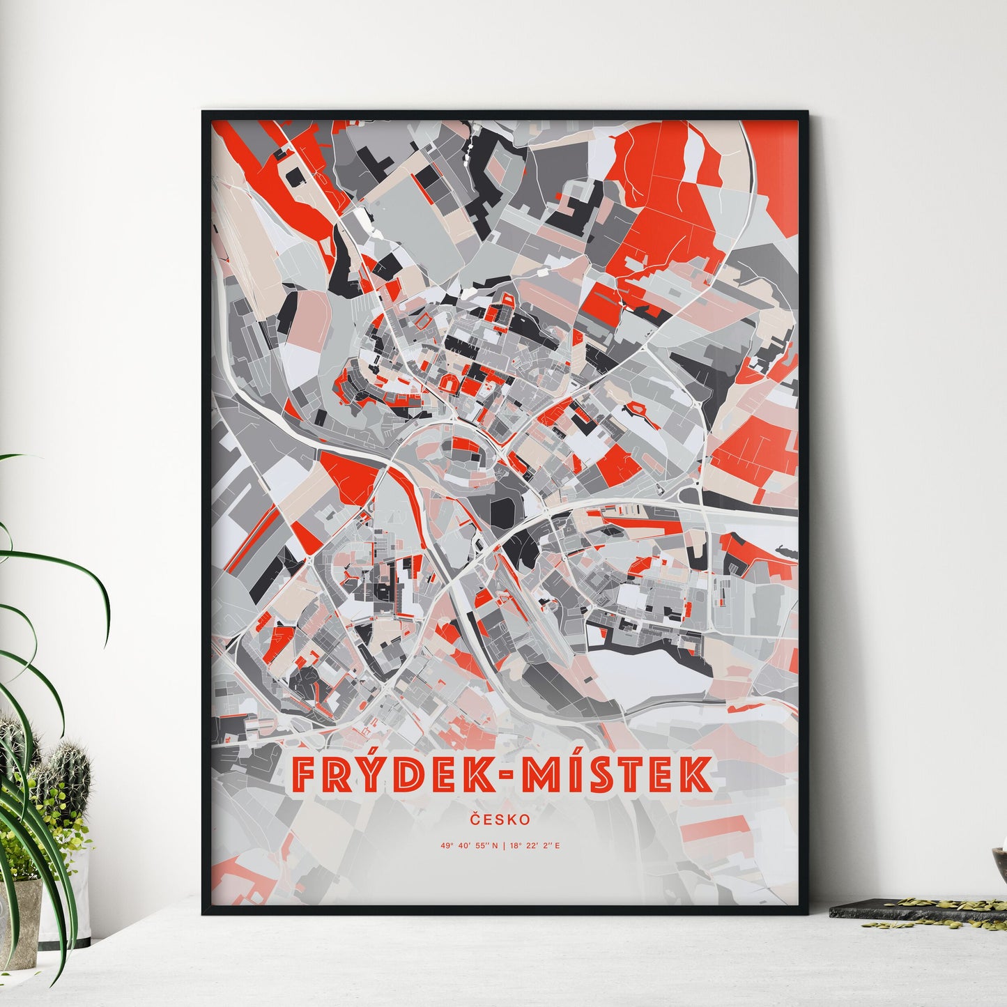 Colorful FRÝDEK-MÍSTEK CZECHIA Fine Art Map Modern