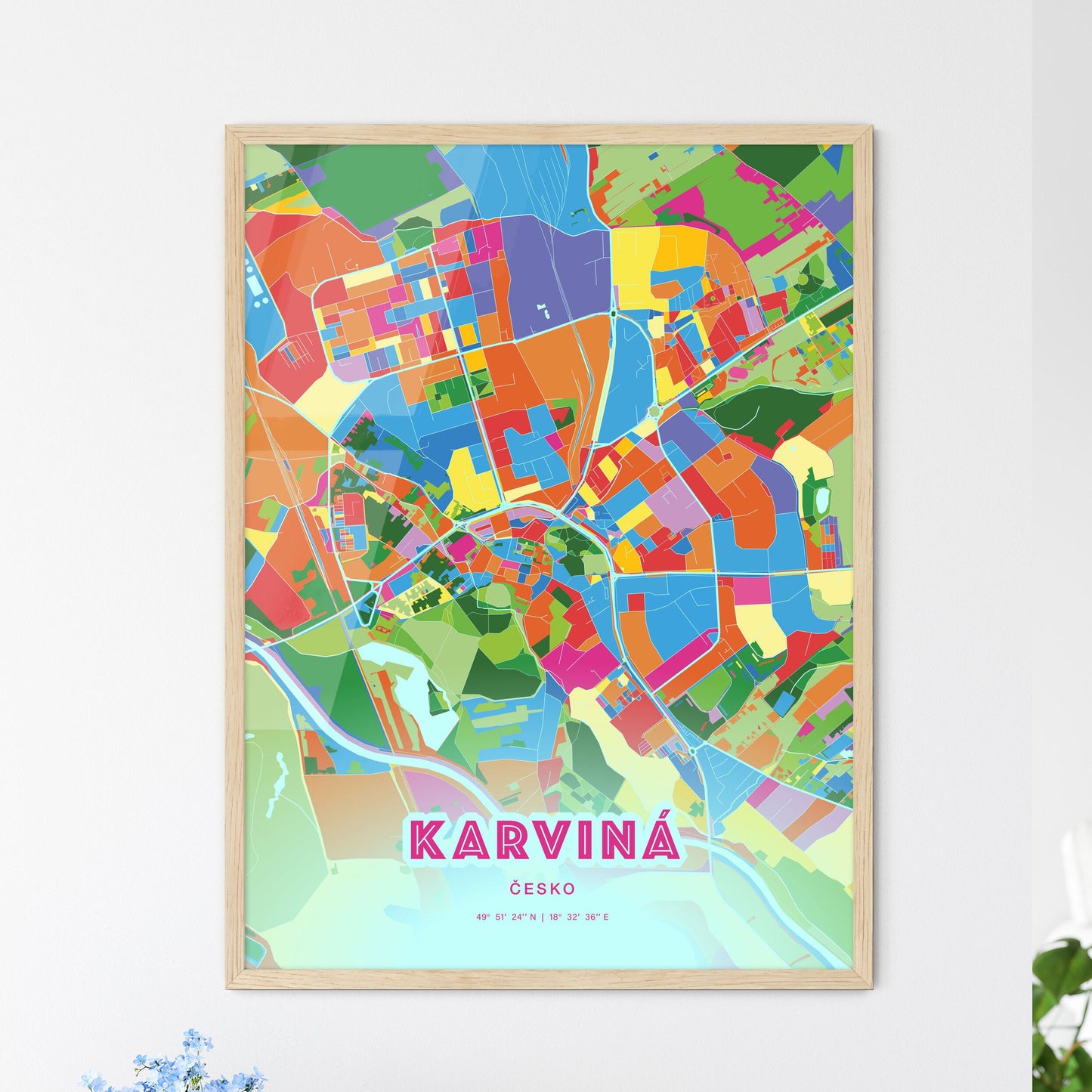 Colorful KARVINÁ CZECHIA Fine Art Map Crazy Colors