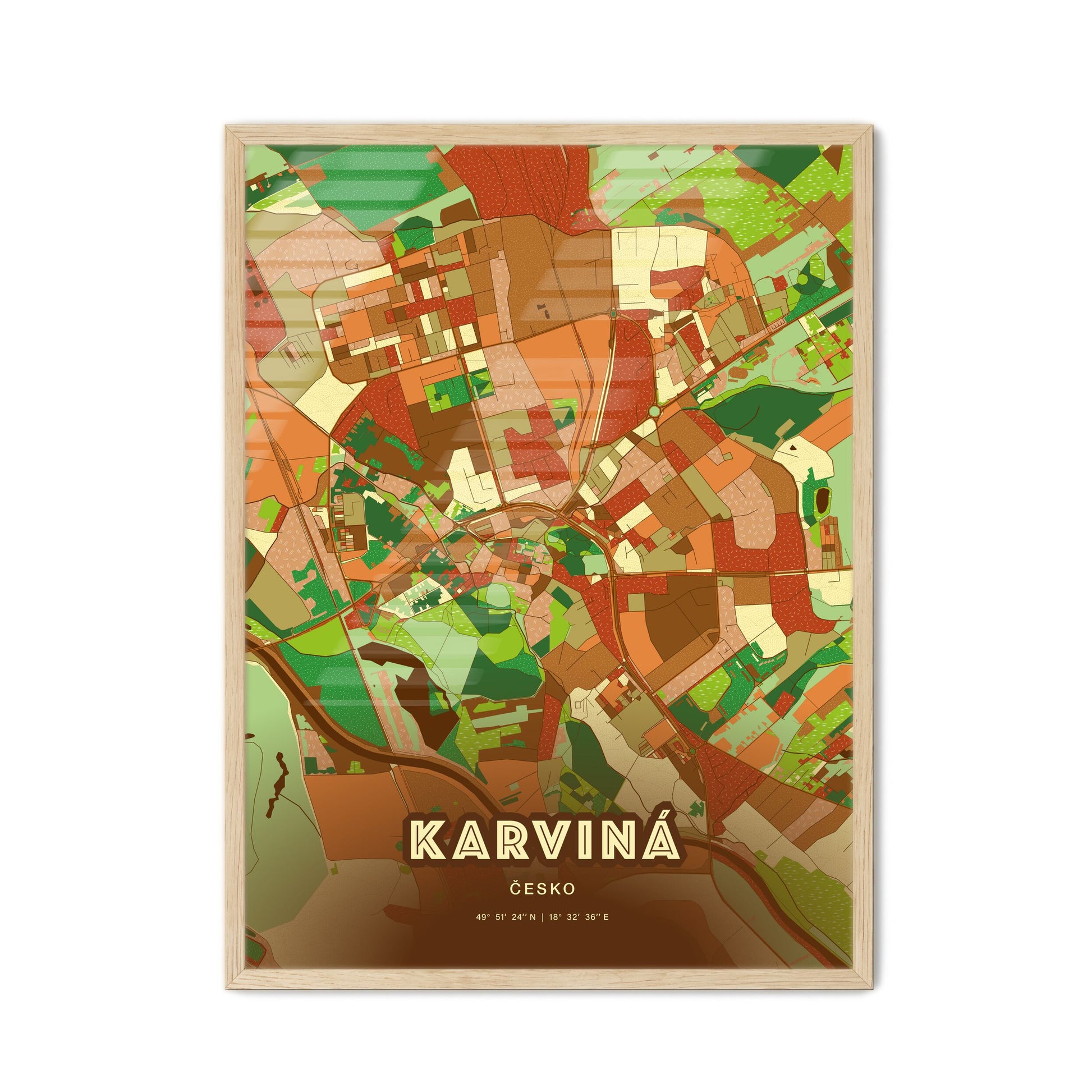 Colorful KARVINÁ CZECHIA Fine Art Map Farmhouse