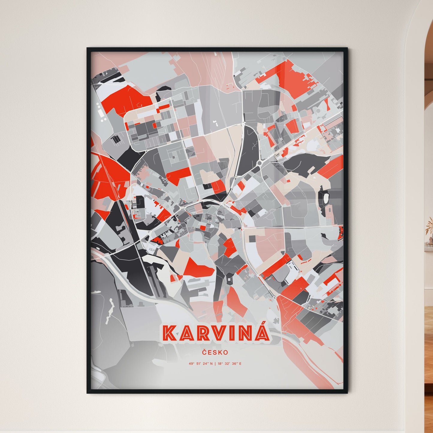 Colorful KARVINÁ CZECHIA Fine Art Map Modern