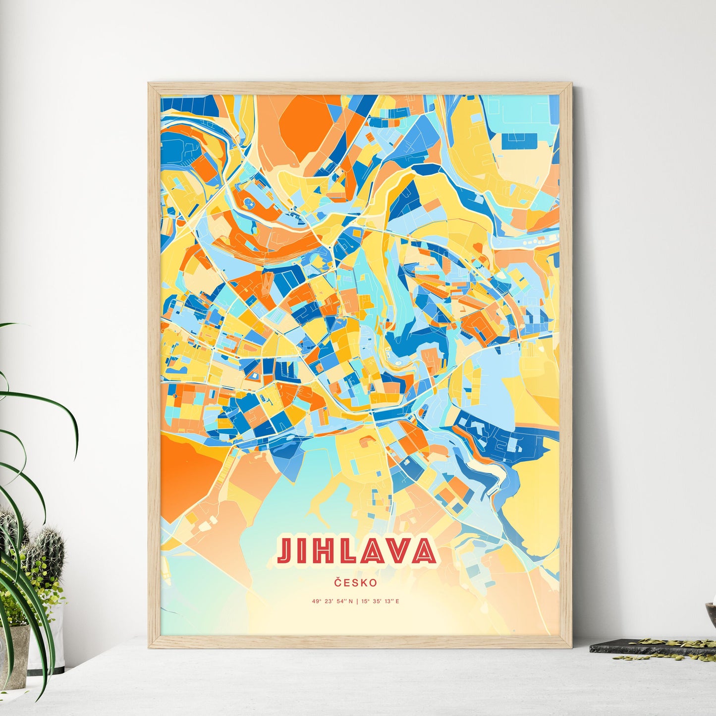 Colorful JIHLAVA CZECHIA Fine Art Map Blue Orange