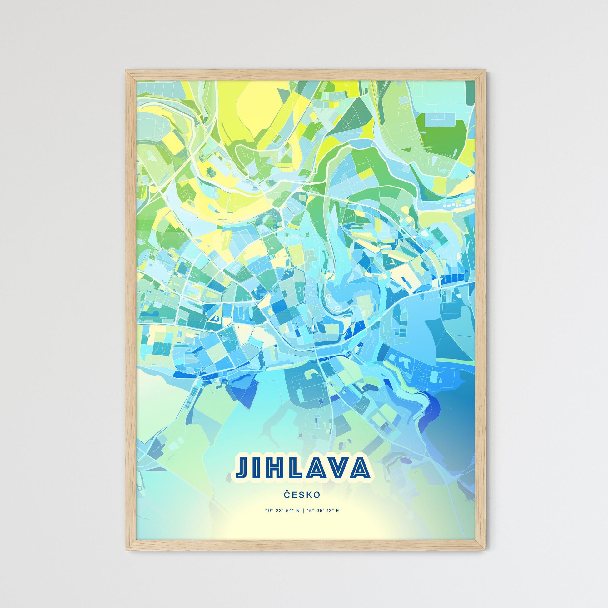 Colorful JIHLAVA CZECHIA Fine Art Map Cool Blue