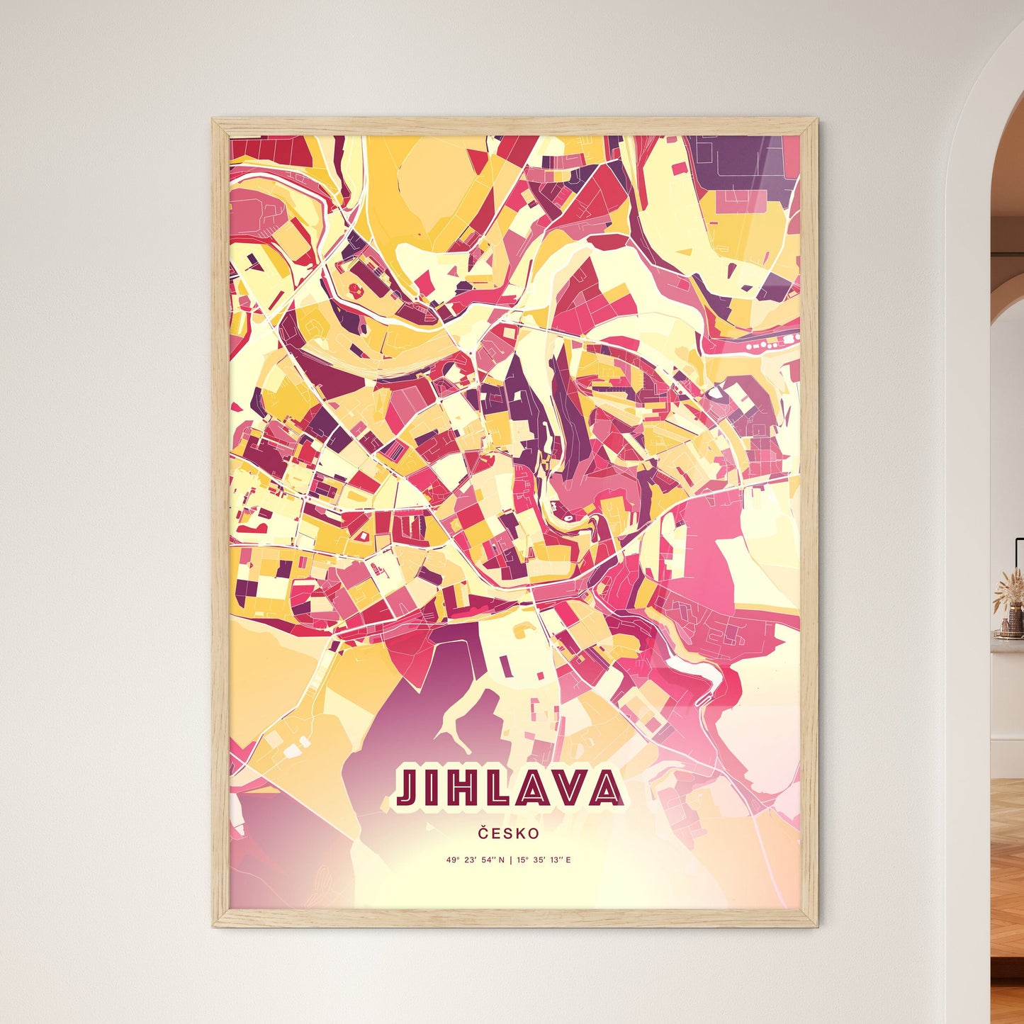 Colorful JIHLAVA CZECHIA Fine Art Map Hot Red