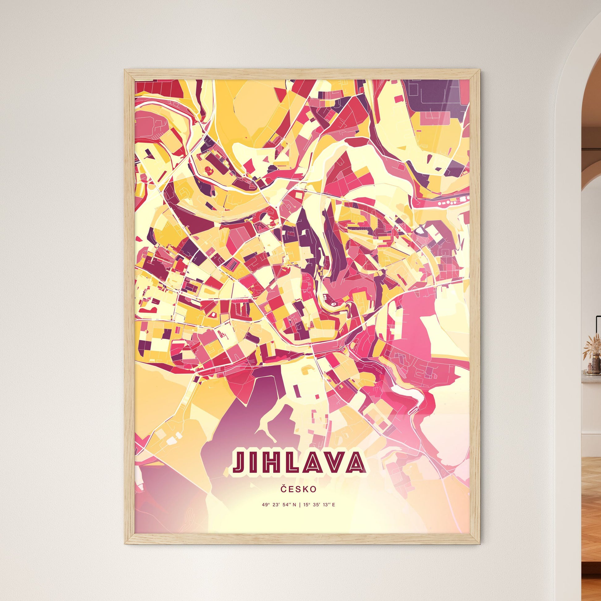 Colorful JIHLAVA CZECHIA Fine Art Map Hot Red