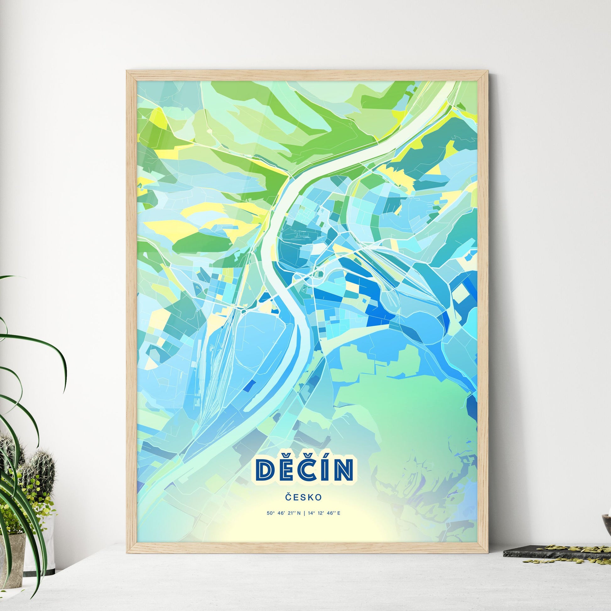 Colorful DĚČÍN CZECHIA Fine Art Map Cool Blue