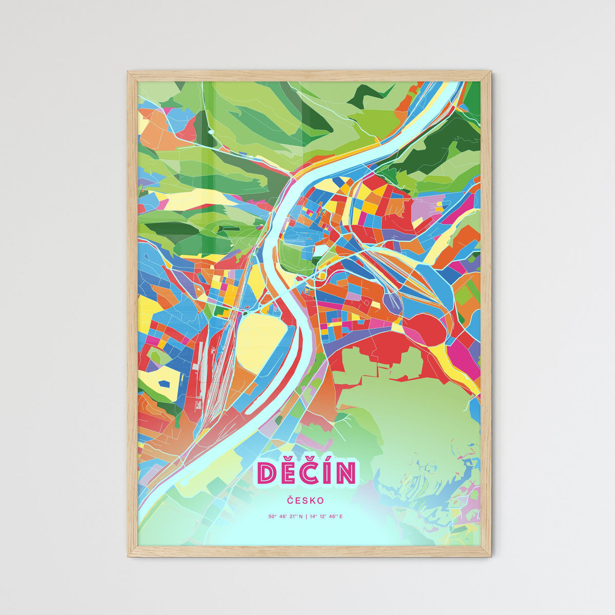 Colorful DĚČÍN CZECHIA Fine Art Map Crazy Colors