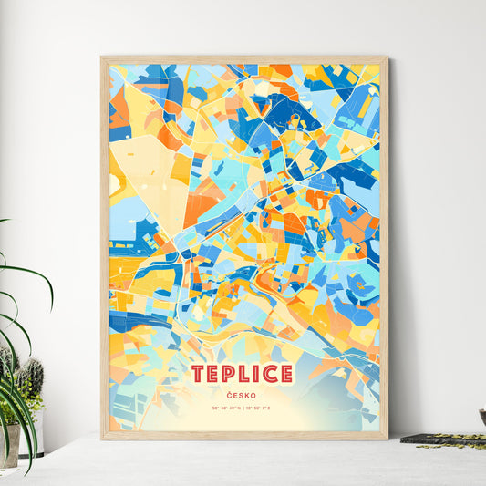 Colorful TEPLICE CZECHIA Fine Art Map Blue Orange