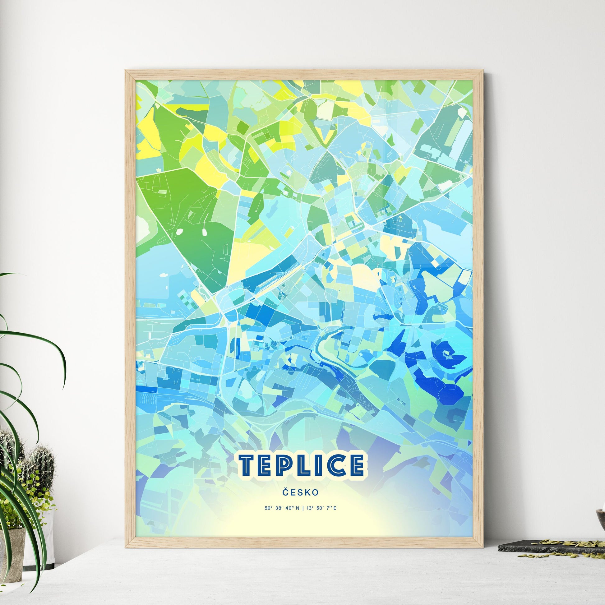 Colorful TEPLICE CZECHIA Fine Art Map Cool Blue