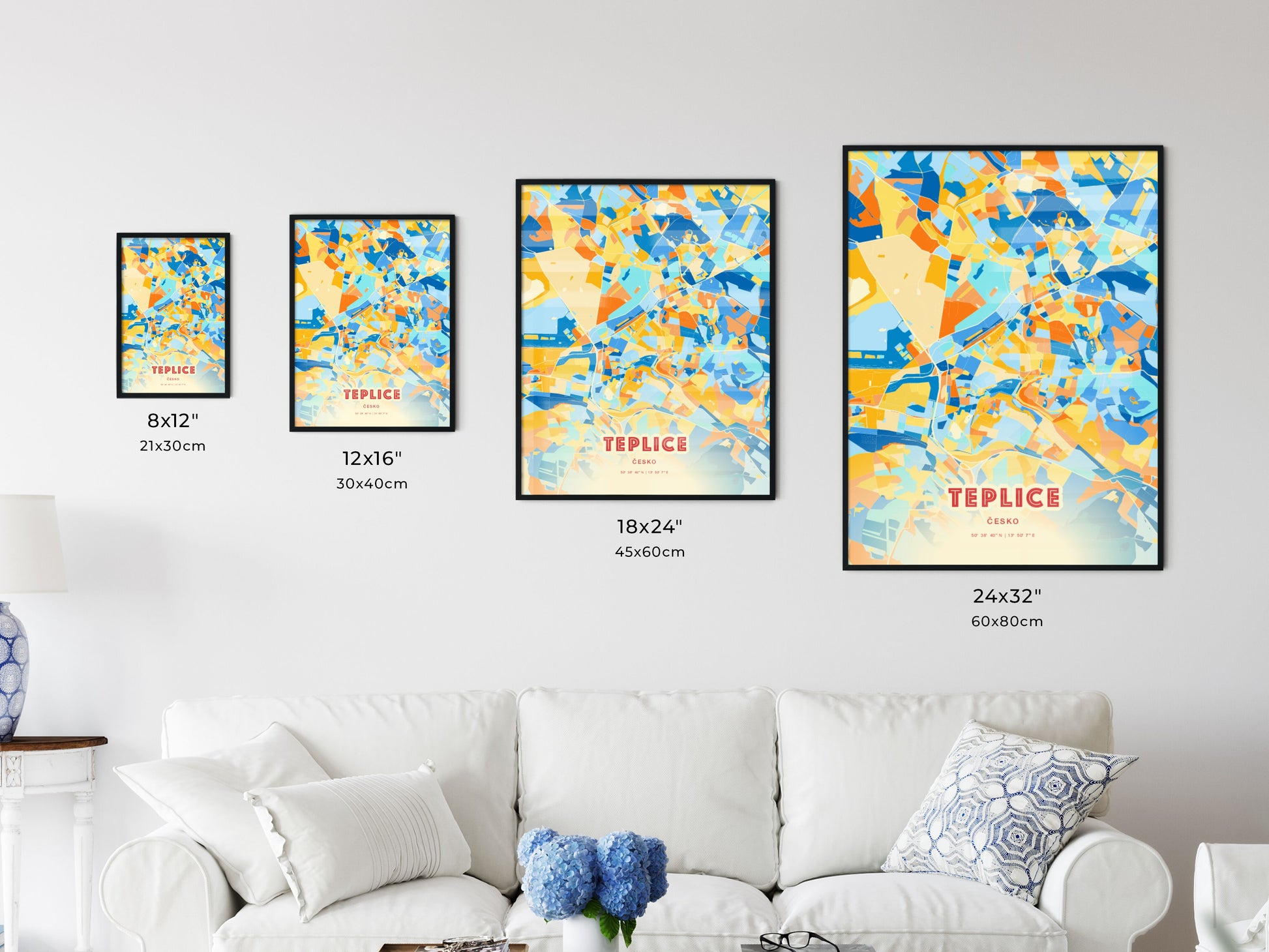 Colorful TEPLICE CZECHIA Fine Art Map Blue Orange