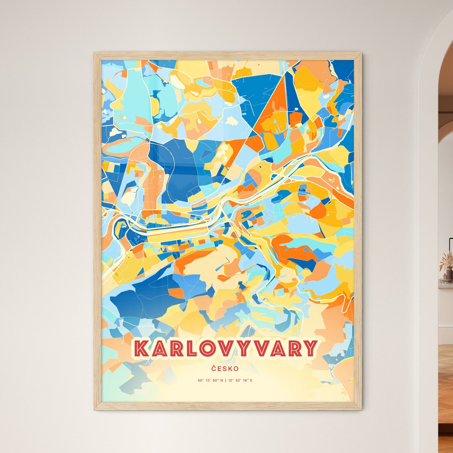 Colorful KARLOVY VARY CZECHIA Fine Art Map Blue Orange