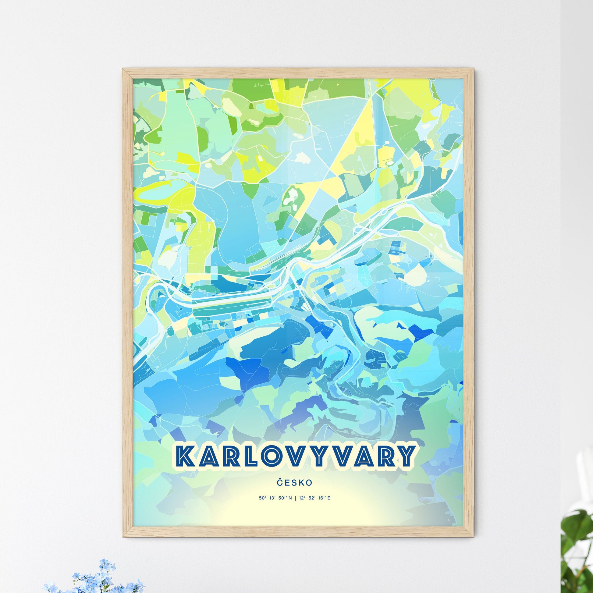 Colorful KARLOVY VARY CZECHIA Fine Art Map Cool Blue