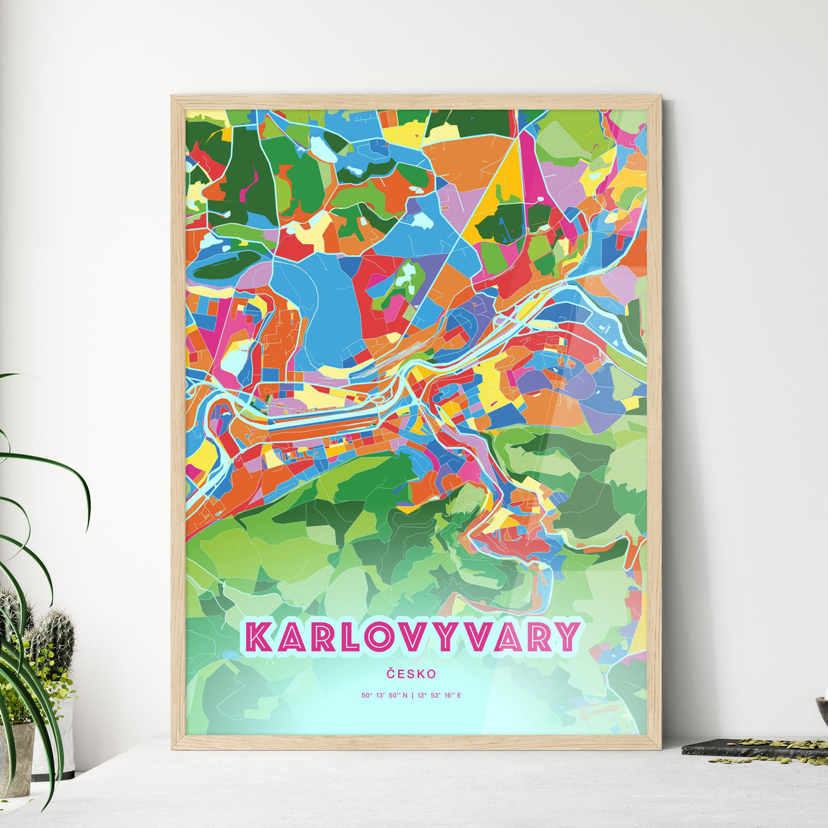 Colorful KARLOVY VARY CZECHIA Fine Art Map Crazy Colors