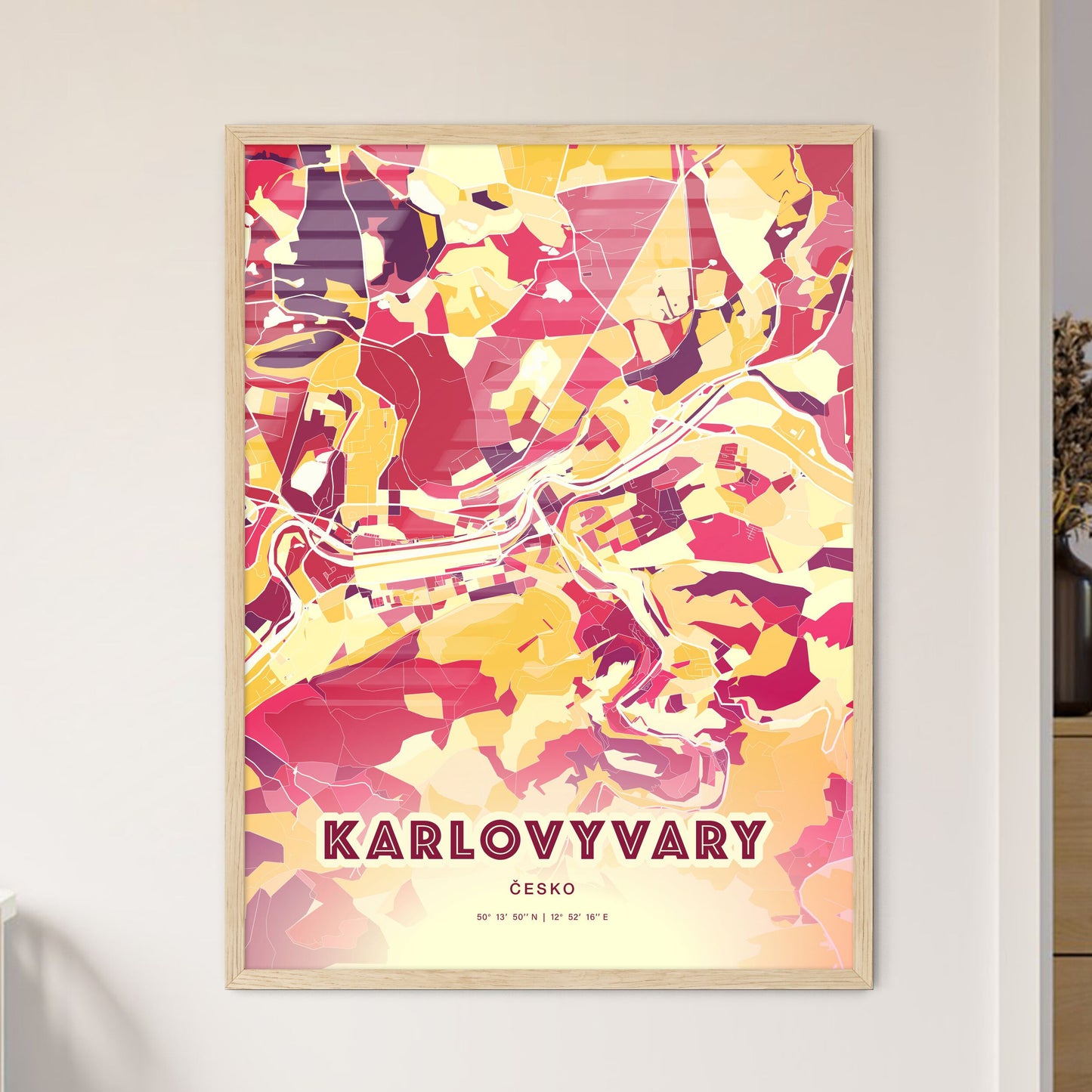 Colorful KARLOVY VARY CZECHIA Fine Art Map Hot Red